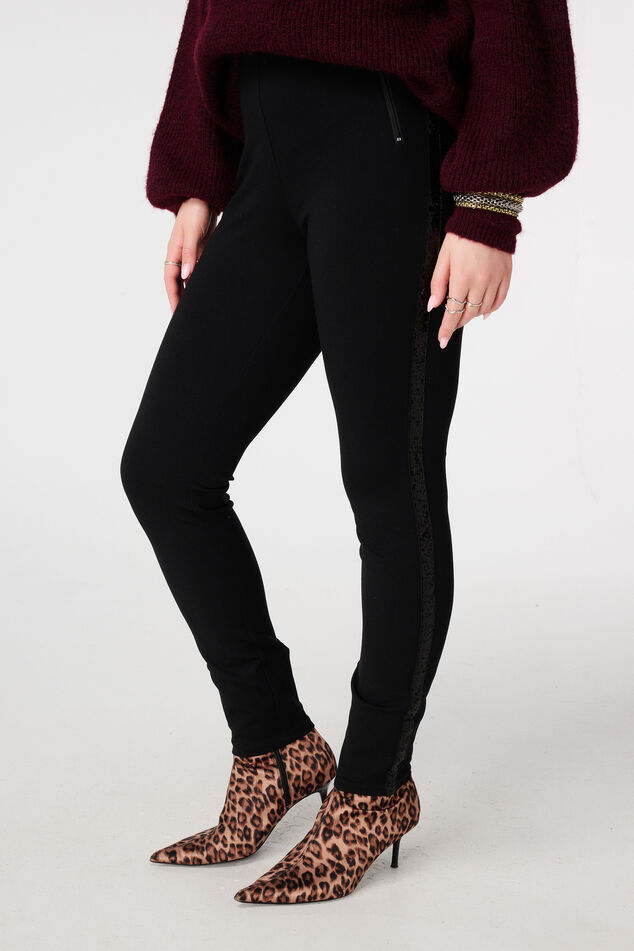 Skinny-Fit-Treggings mit Pailletten-Seitenstreifen image number 5