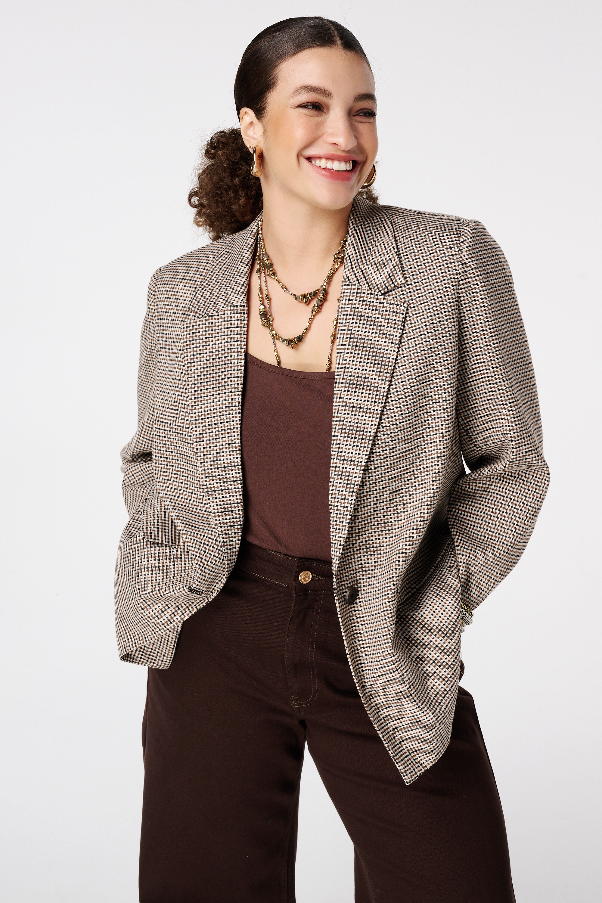 Karierter Blazer mit Knopfleiste