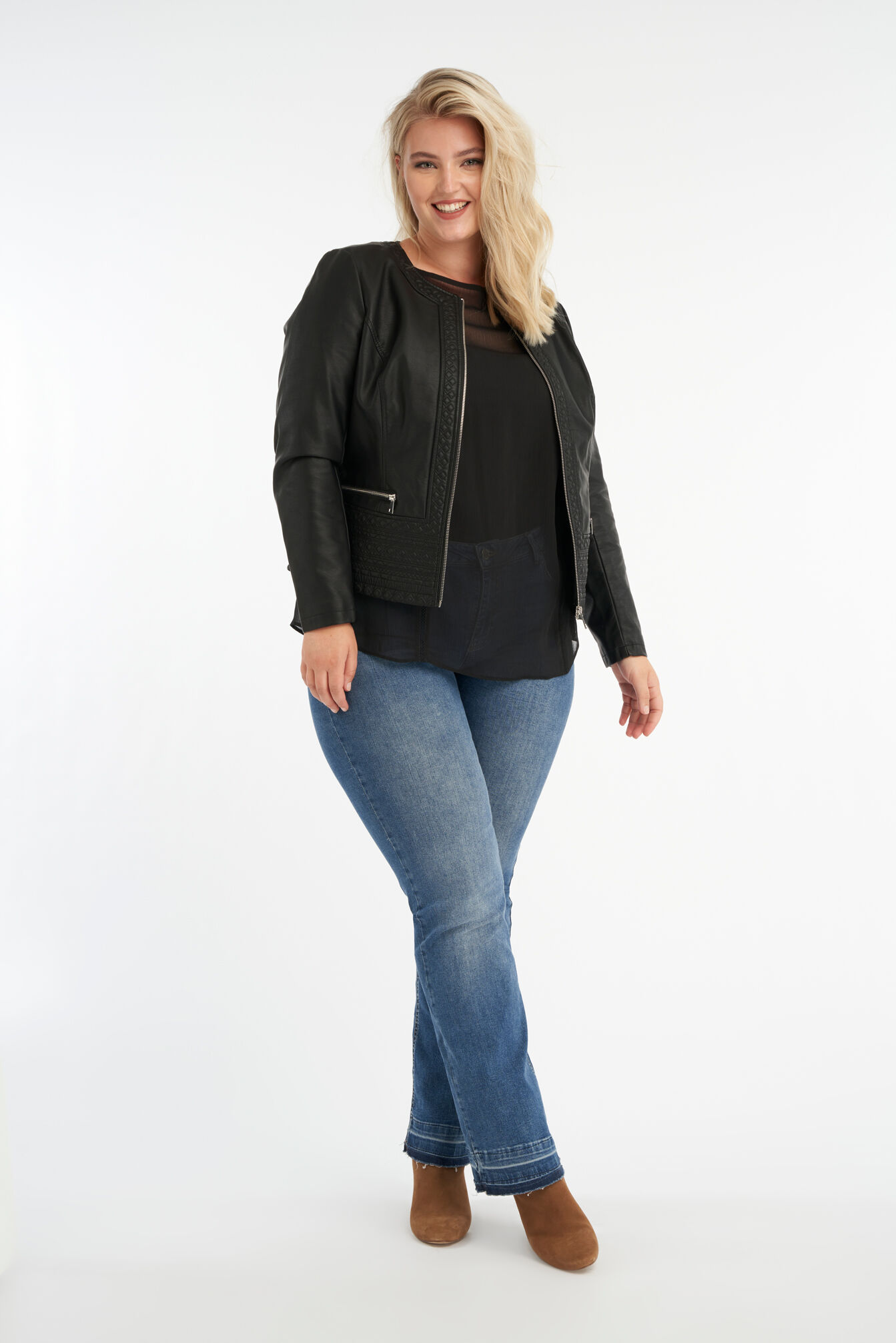 Biker-Jacke aus Kunstleder mit rundem Kragen image number 5