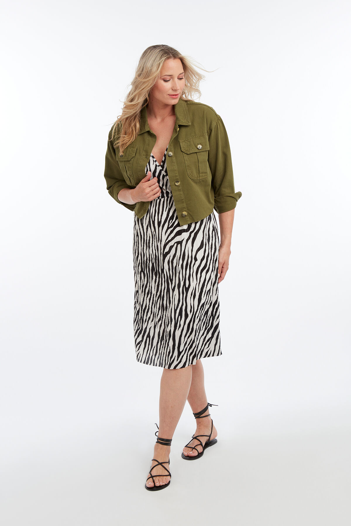 Plissee-Kleid mit Zebra-Print  image number 6