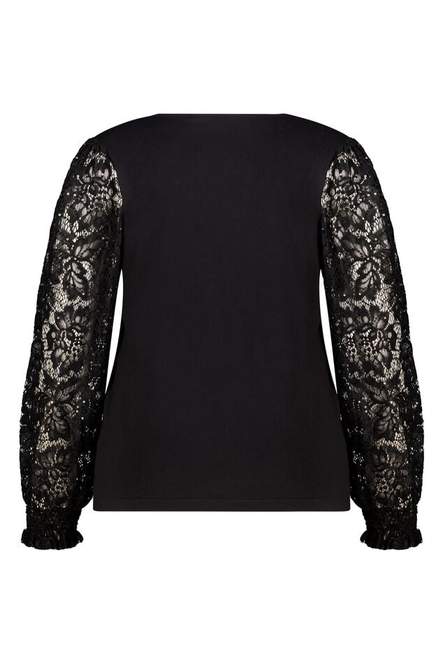 Pullover mit Spitzenärmeln und Pailletten image number 2