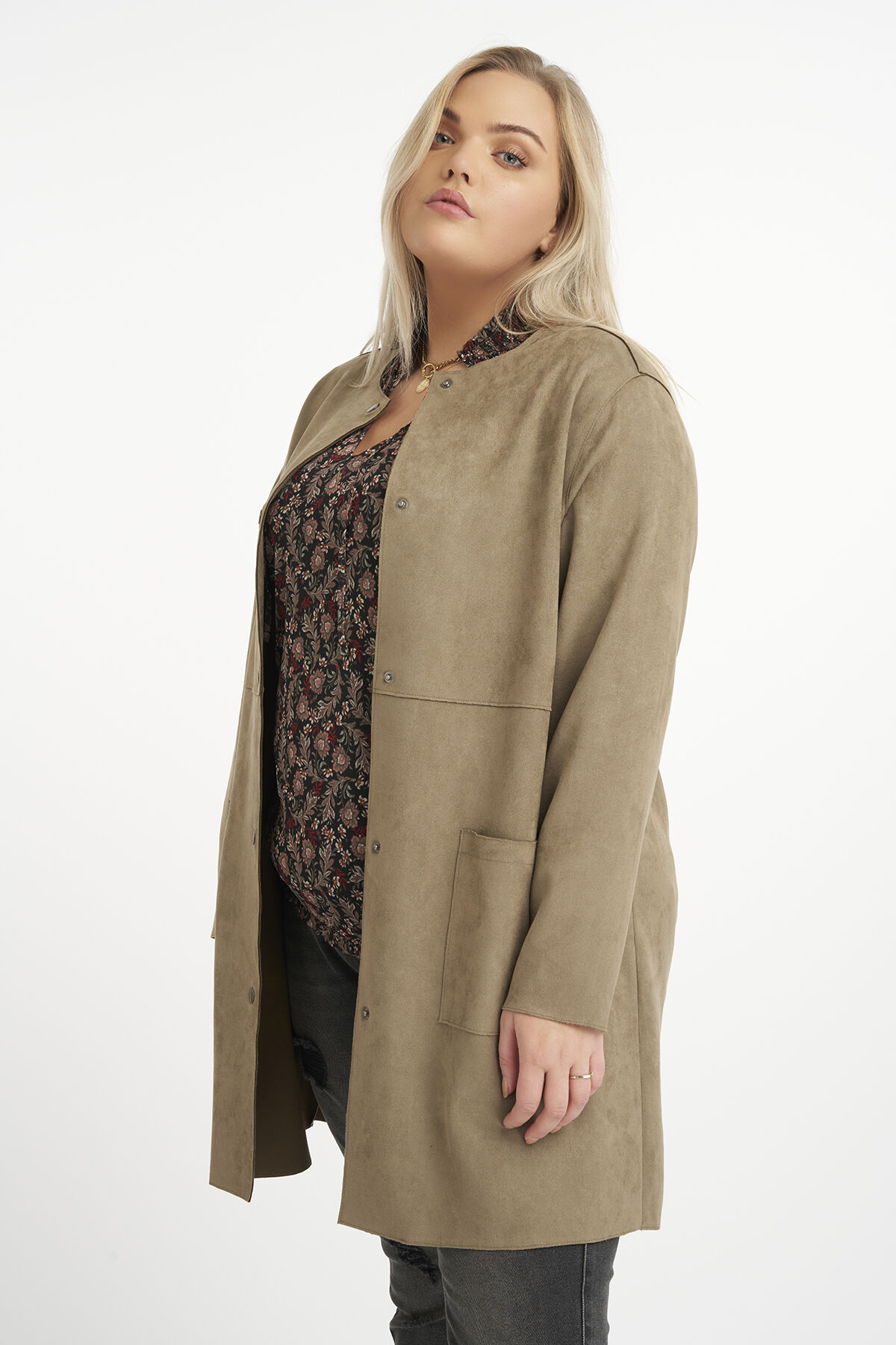 Wildlederimitat-Jacke mit Rundkragen image number 5