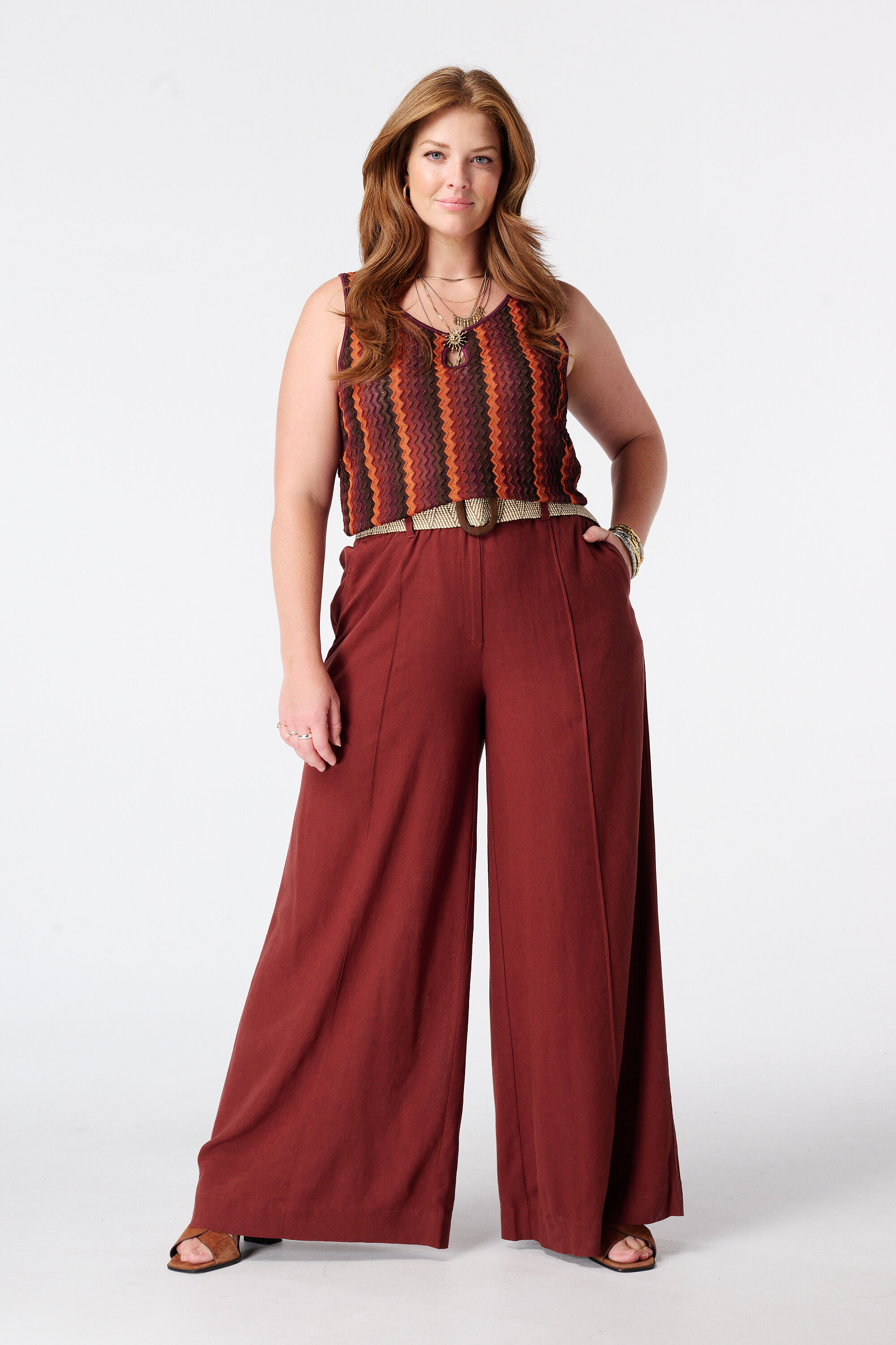 Wide Leg Leinenhose mit G&uuml;rtel