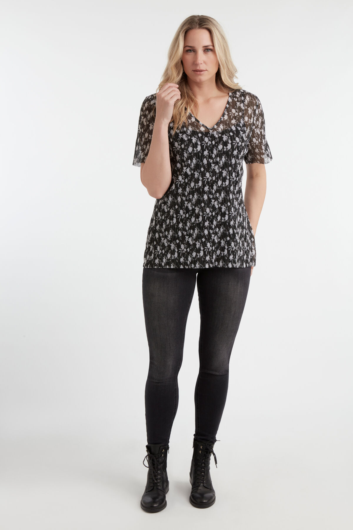 Top mit Print und Plissees image number 3