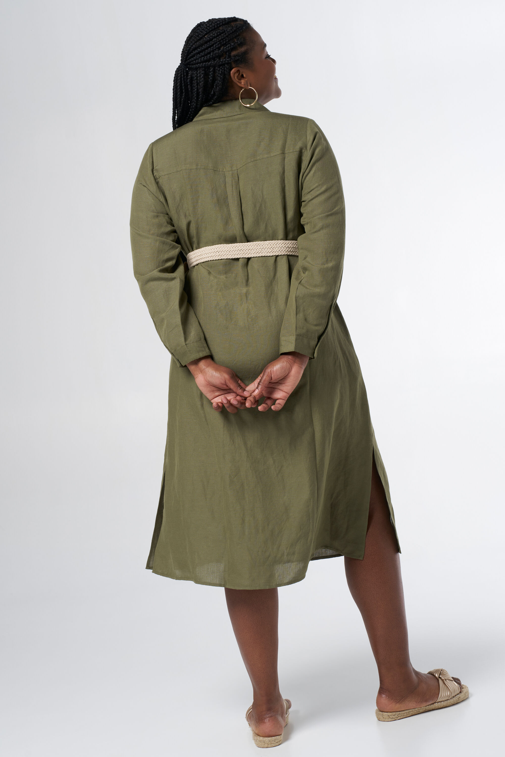 Midikleid aus Leinen mit G&uuml;rtel  image number 3