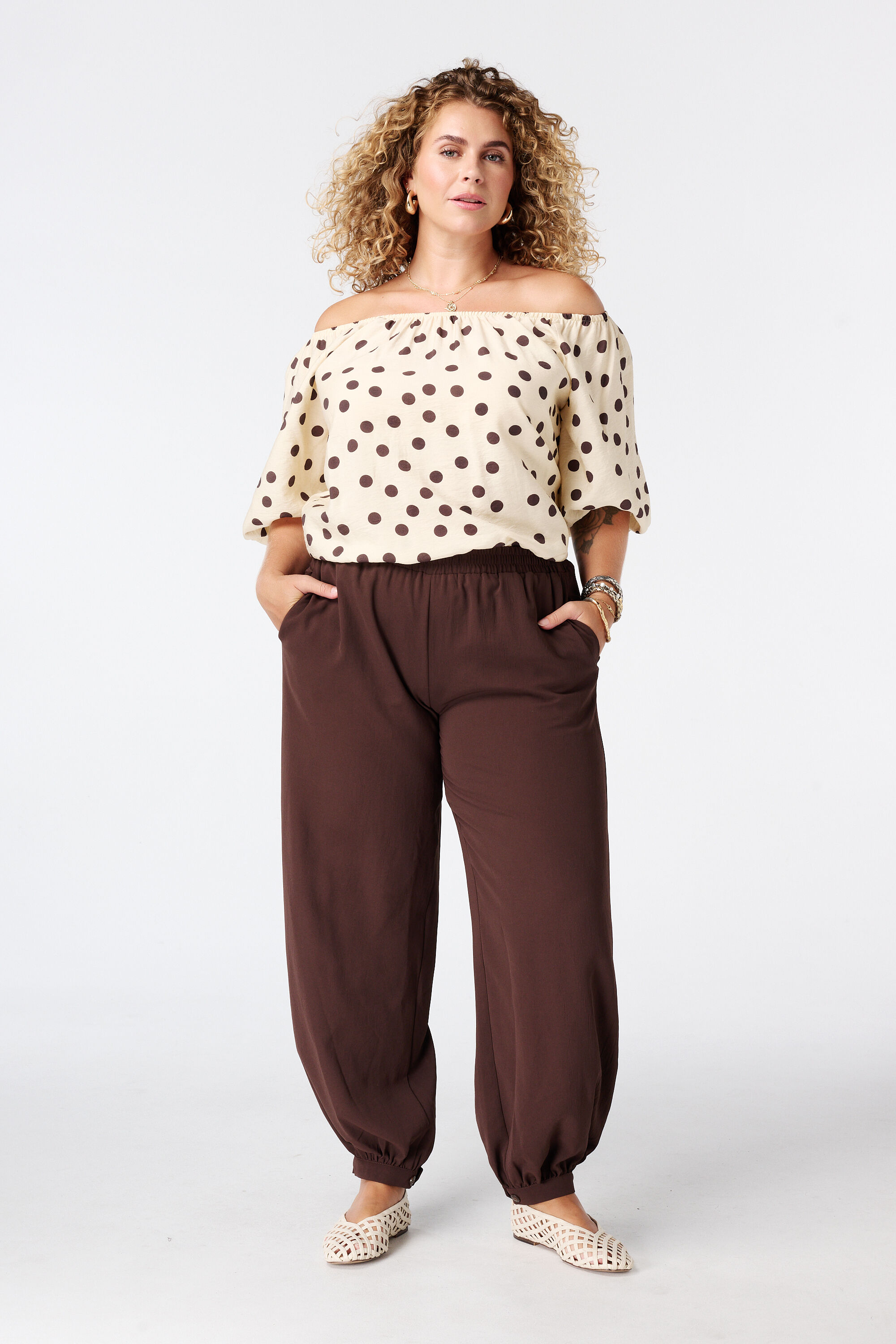 Schulterfreie Bluse mit Polka Dot Muster image number 3