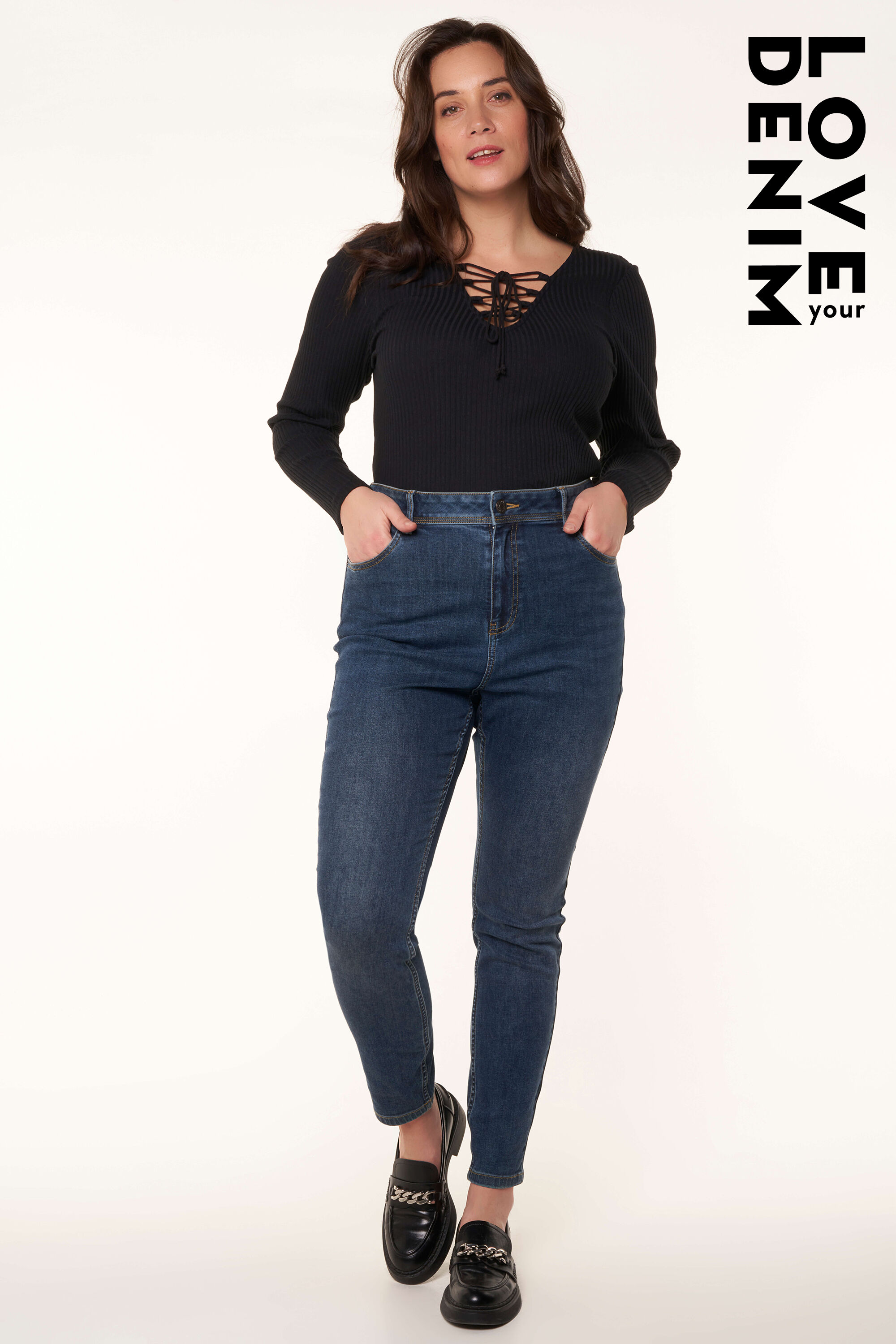 Damen Skinny Leg Jeans mit hoher Taille CHERRY Dunkelgrau MS Mode
