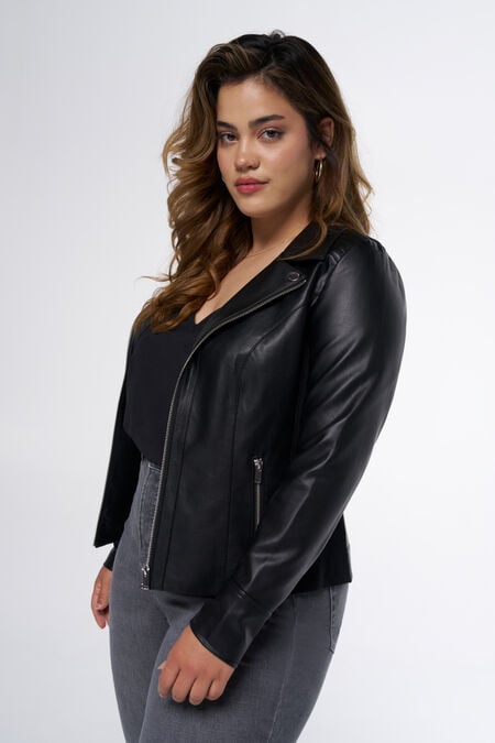 Elegante Lederlook-Jacke mit silbernen Akzenten Elegante Lederlook-Jacke mit silbernen Akzenten
