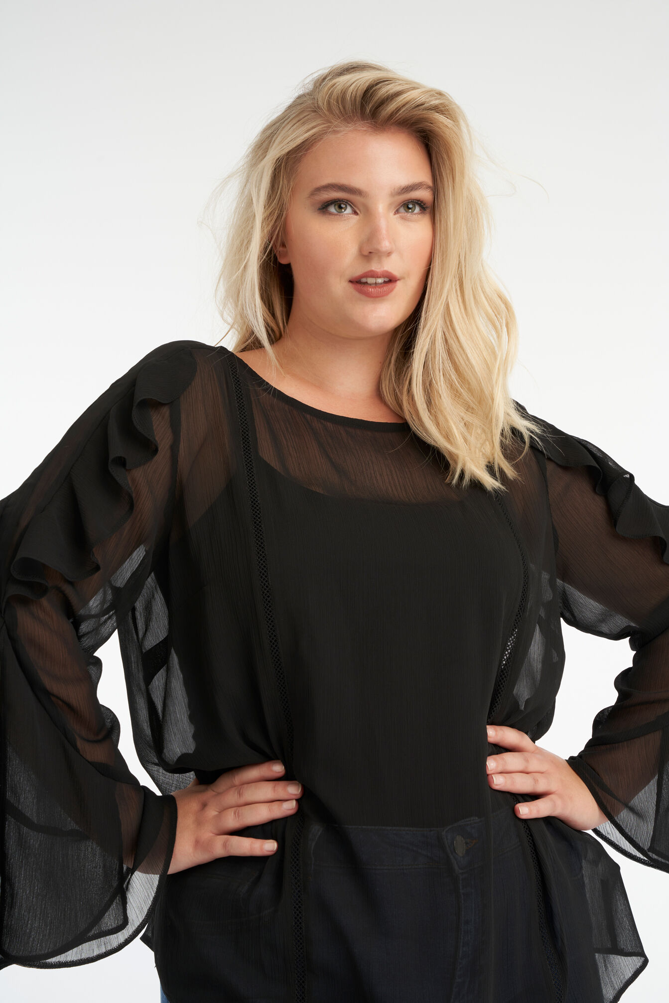 Durchsichtige Bluse mit Glocken&auml;rmeln image number 5