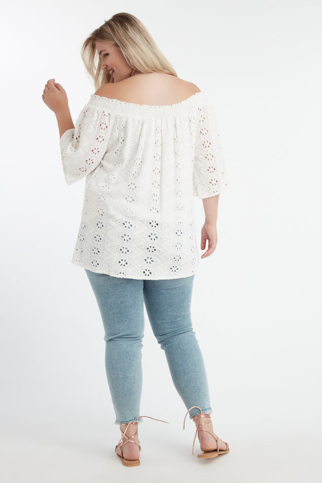 Schulterfreies Top mit Lochmuster image number 4