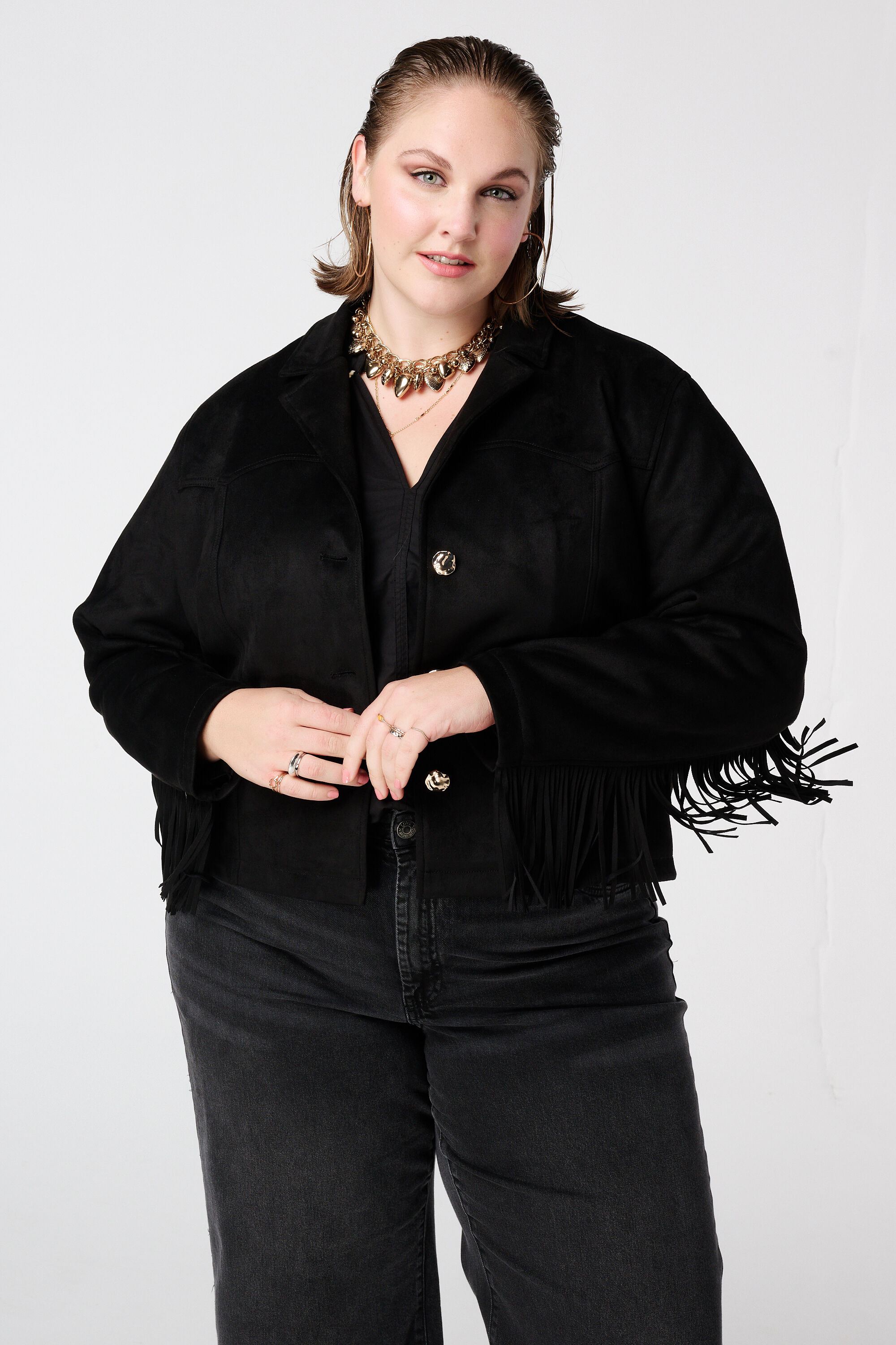 Veloursjacke mit Fransen