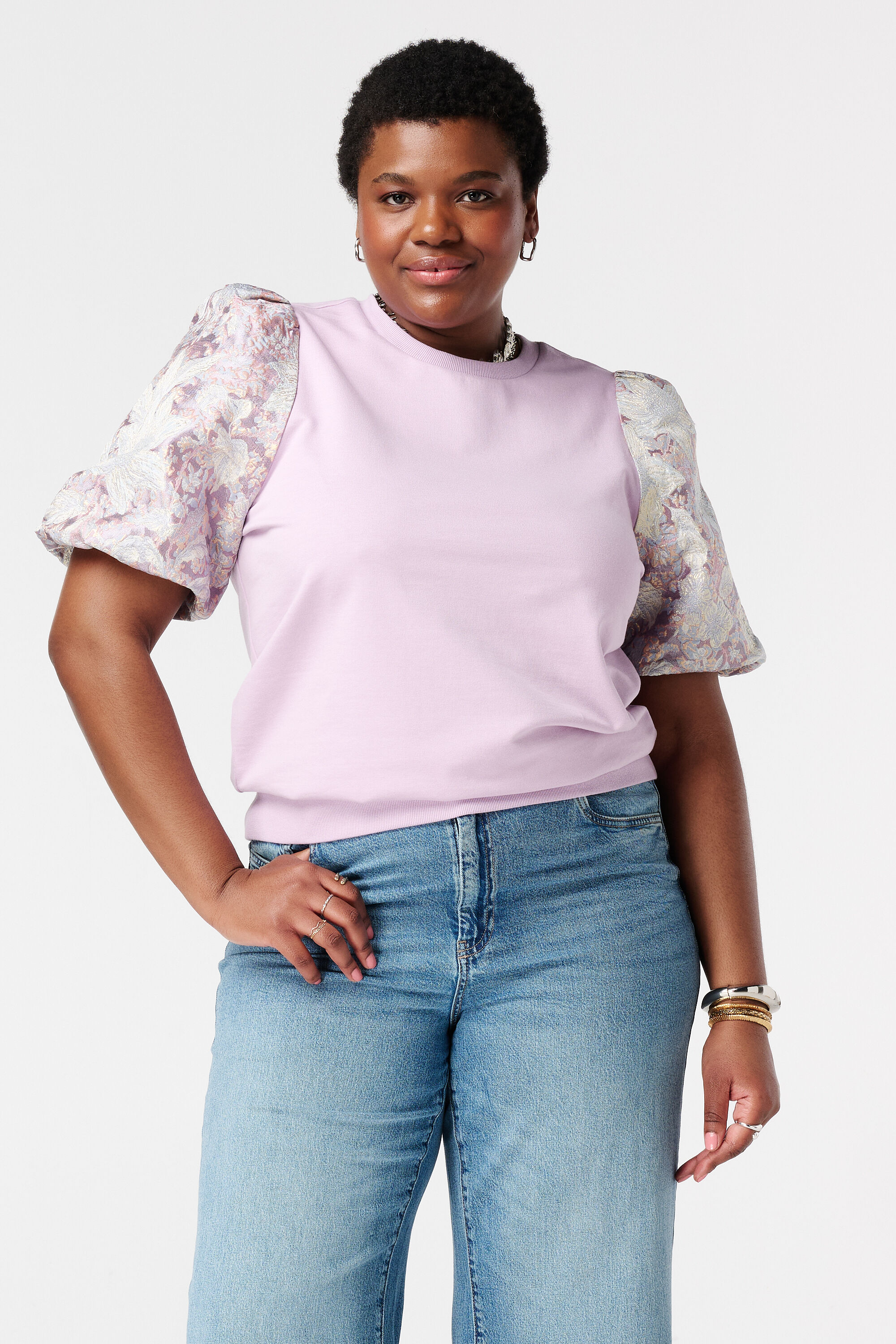 Top mit Jacquard&auml;rmeln