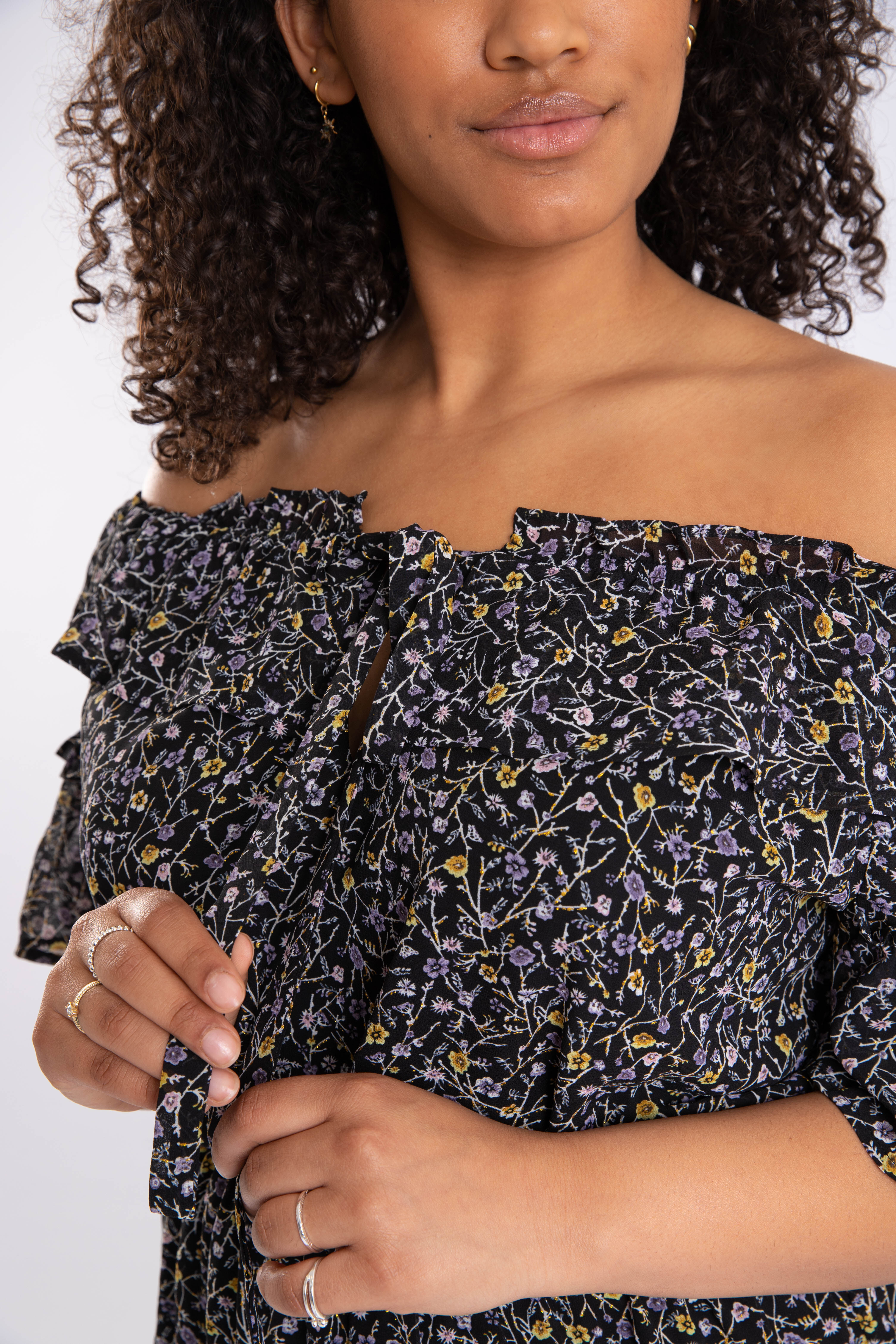 Schulterfreies Top mit Print image number 6