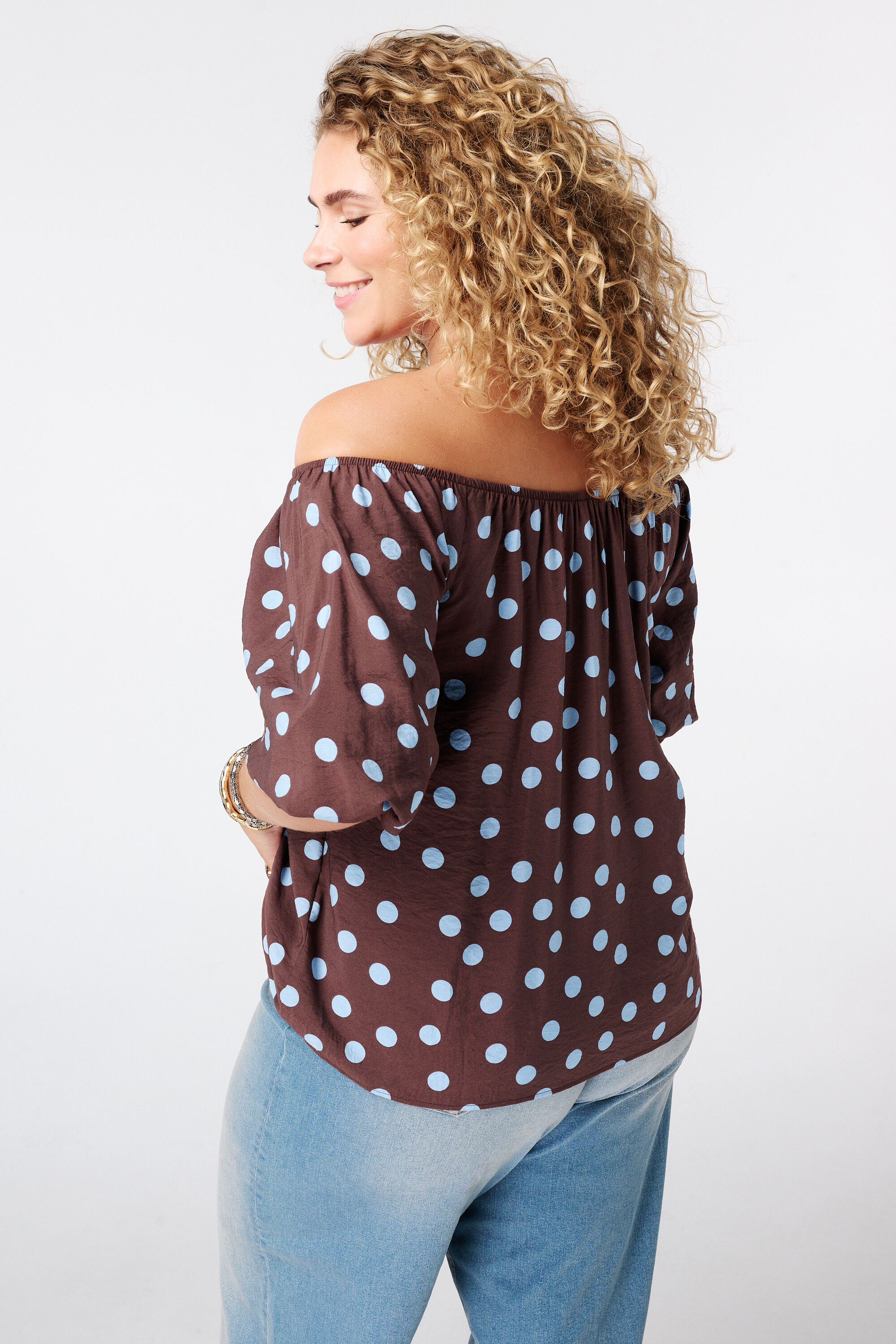 Schulterfreie Bluse mit Polka Dot Muster image number 1