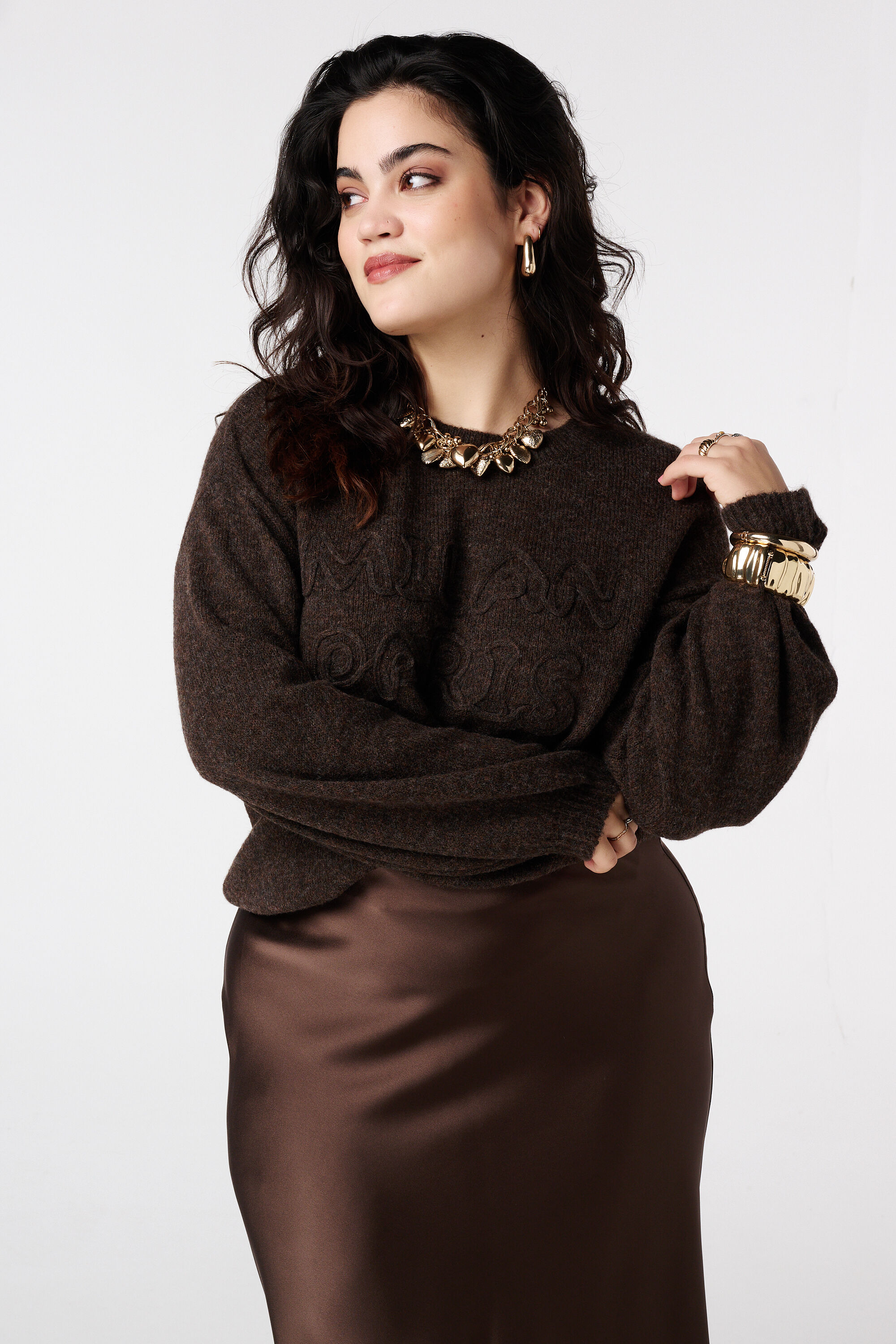 Gestrickter Pullover mit Aufdruck