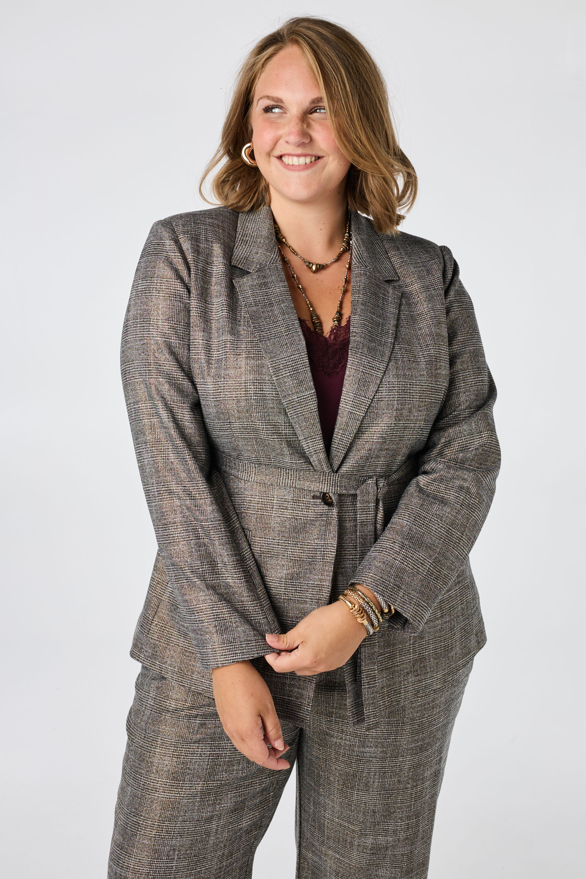 Karierter Blazer mit G&uuml;rtel image number 0