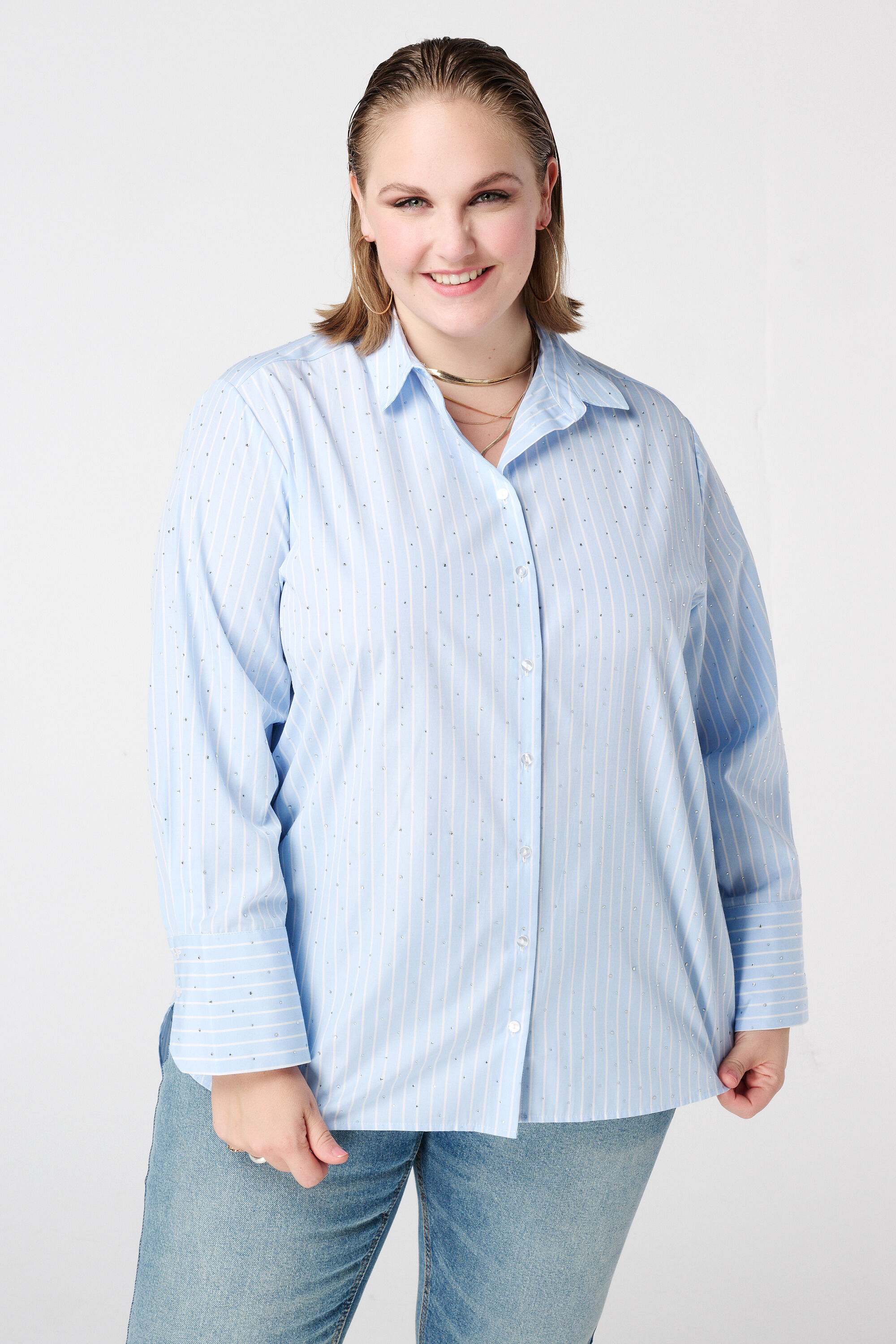 Gestreifte Bluse mit Strassdetails