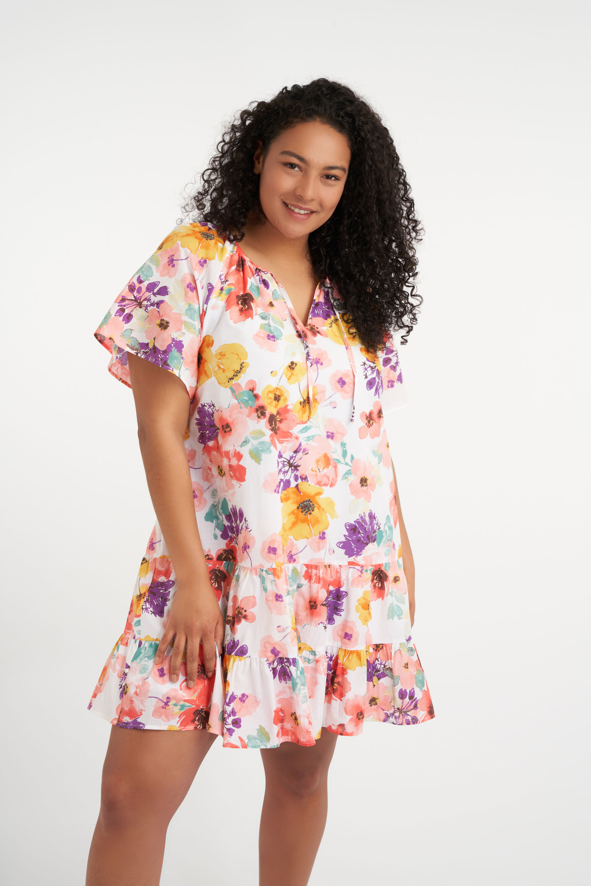 Kurzes ausgestelltes Kleid mit Print image number 0