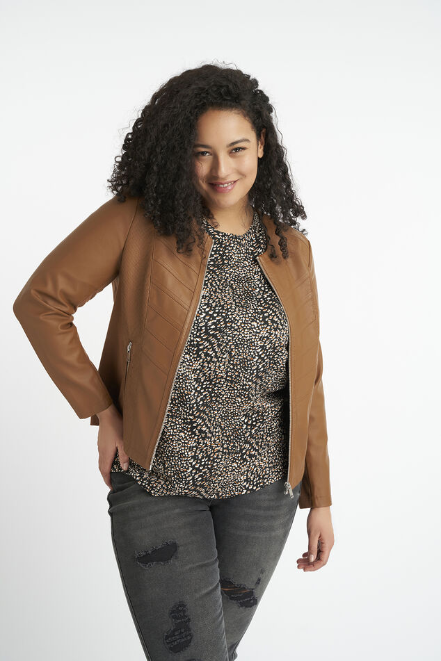 Biker-Jacke aus Kunstleder mit rundem Kragen image number 0
