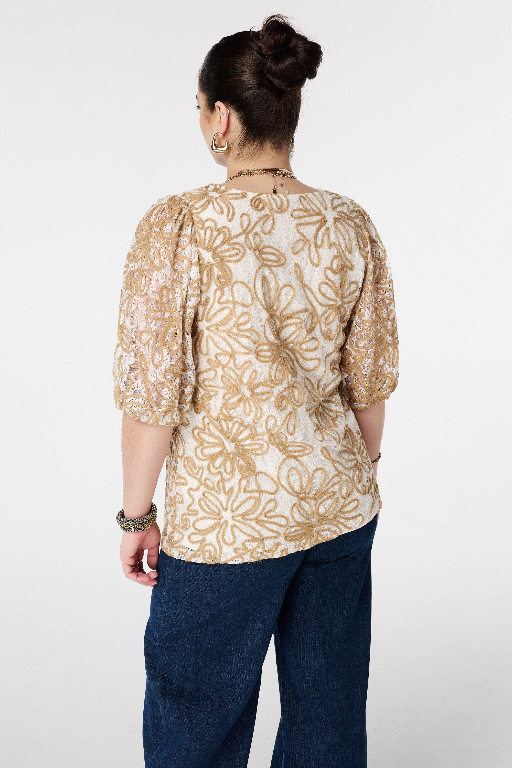 Besticktes Top mit Mesh&auml;rmeln image number 3