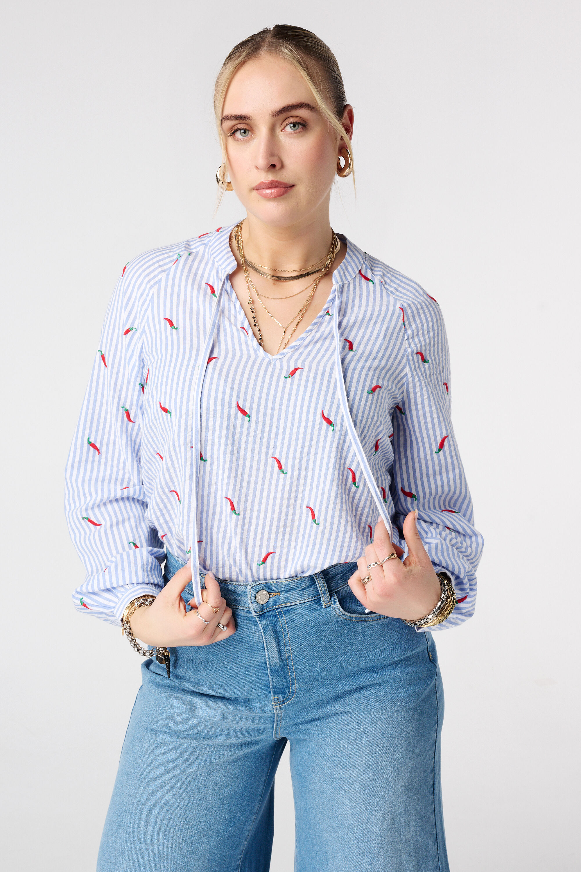 Gestreifte Bluse mit Print