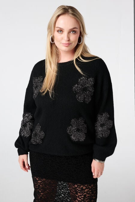 Pullover mit weichen Lurexblumen Pullover mit weichen Lurexblumen