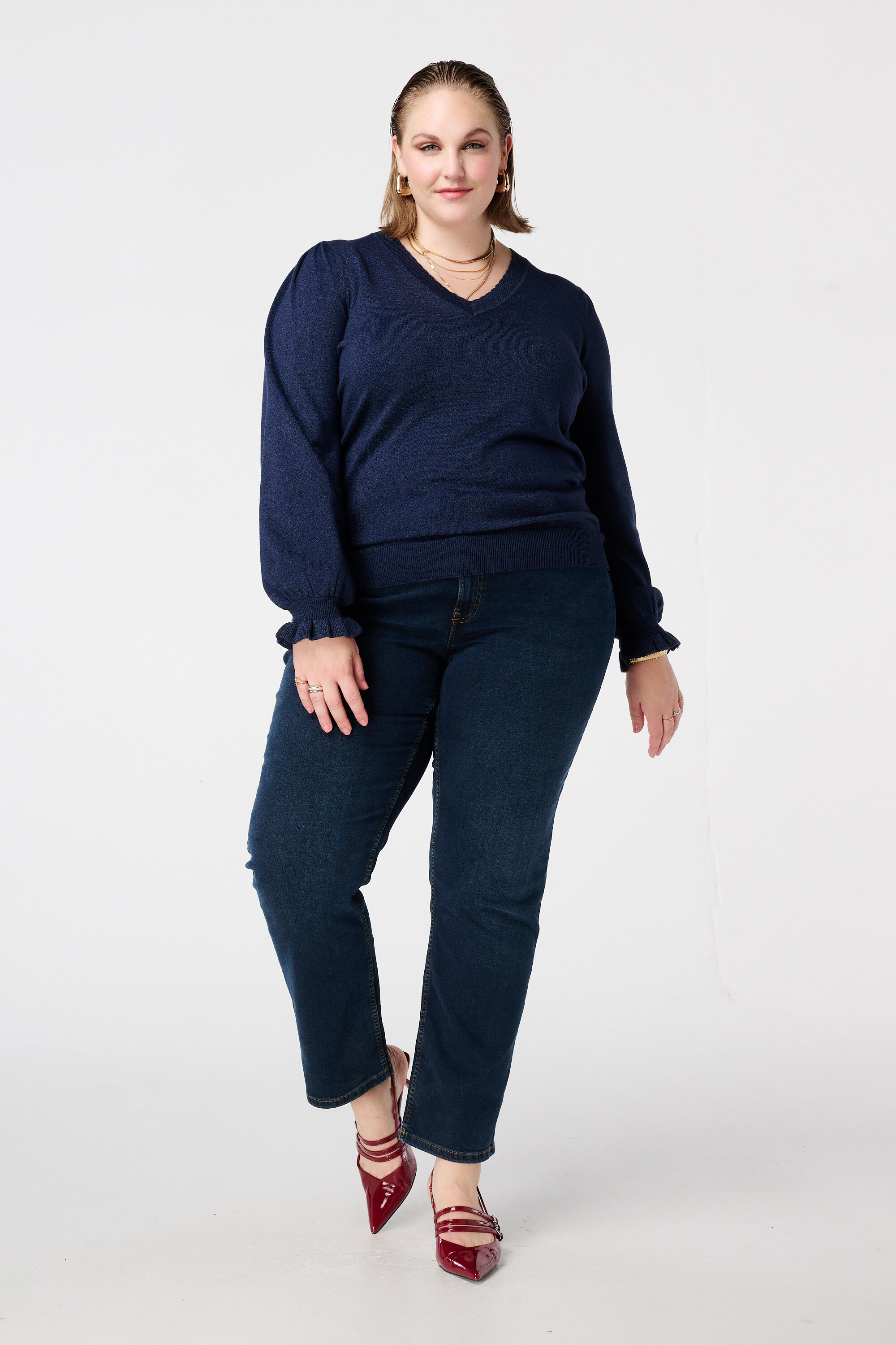 Lurex-Pullover mit R&uuml;schen&auml;rmeln image number 5