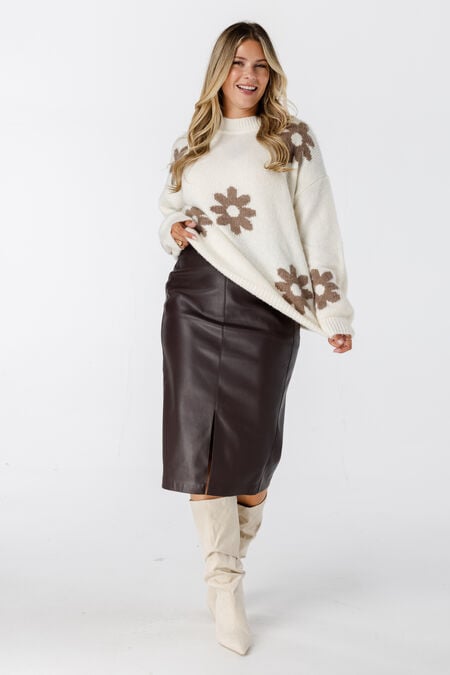 Midi-Rock aus PU-Kunstleder Midi-Rock aus PU-Kunstleder