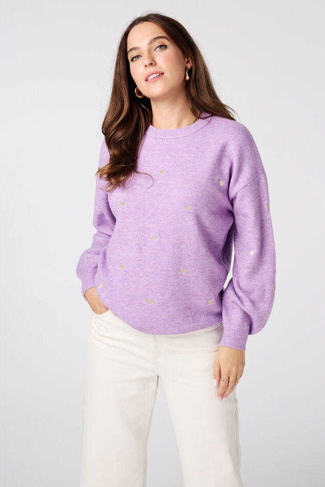 Fein gestrickter Pullover mit gestickten Herzen image number 0