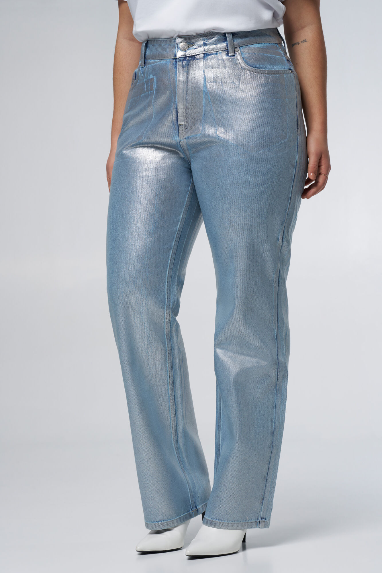 Metallische Straight-Leg-Jeans  image number 5