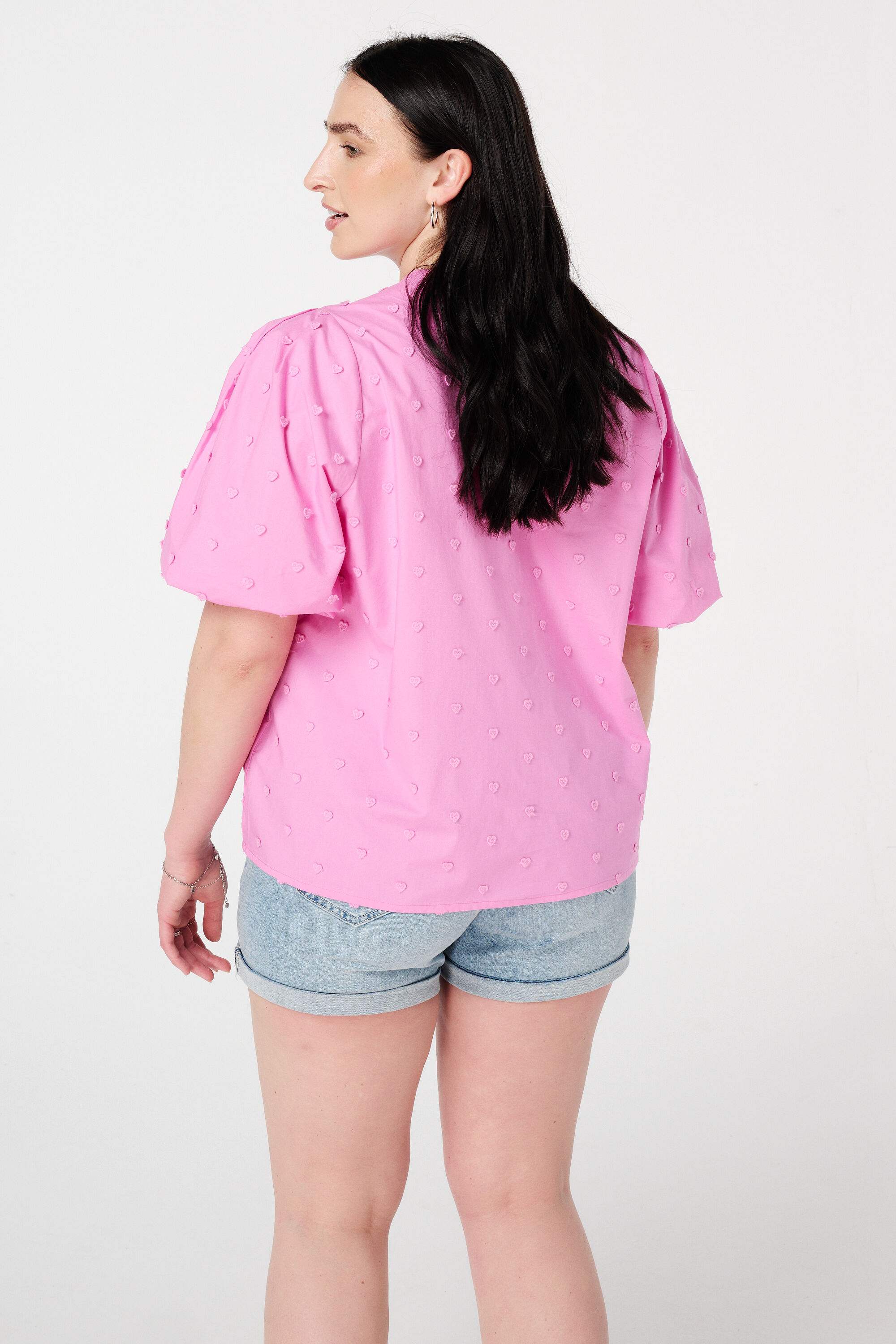 Bluse mit gestickten Herzen und Dreiviertel-&Auml;rmeln image number 3