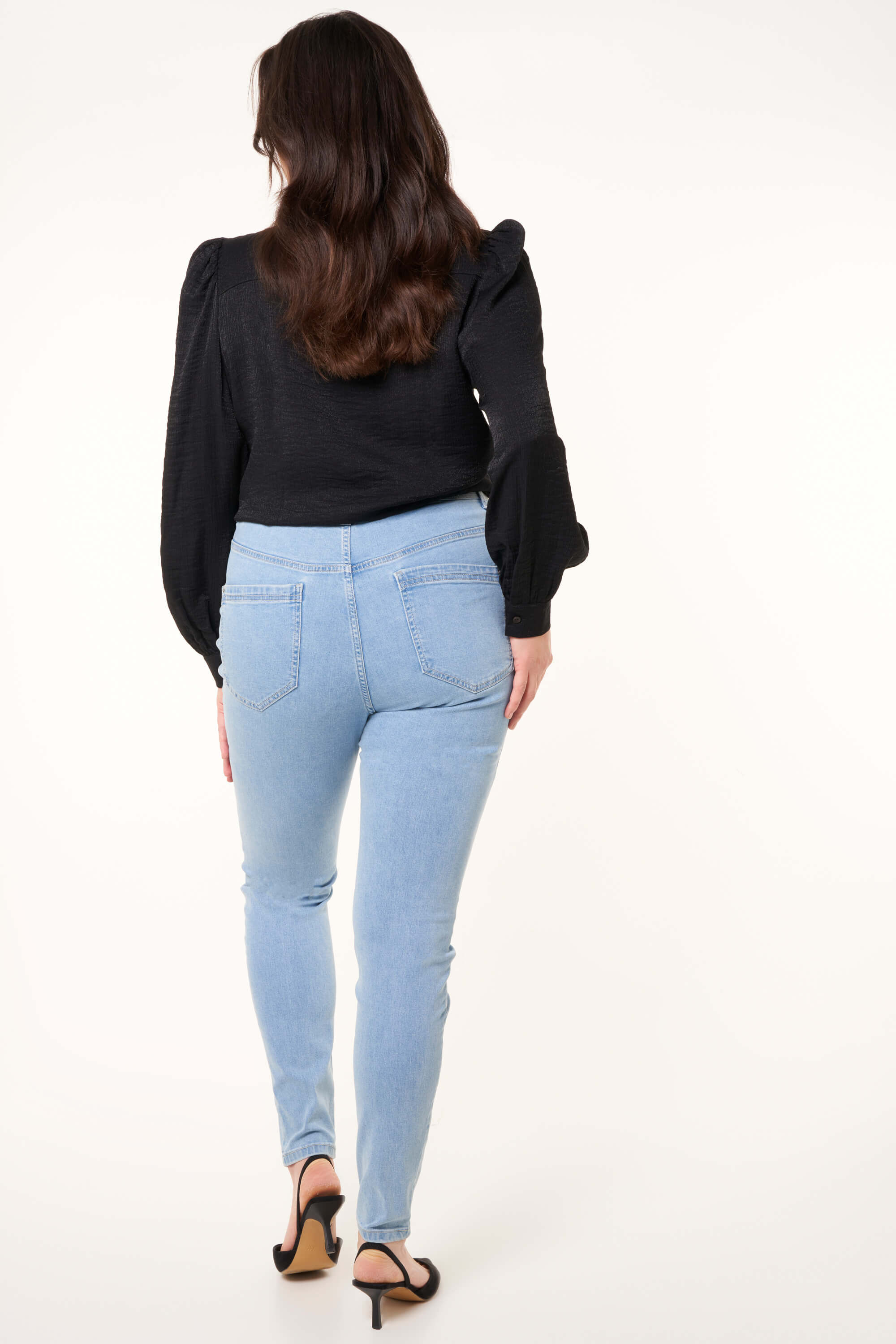 Skinny-Leg-Jeans mit hoher Taille CHERRY image number 3