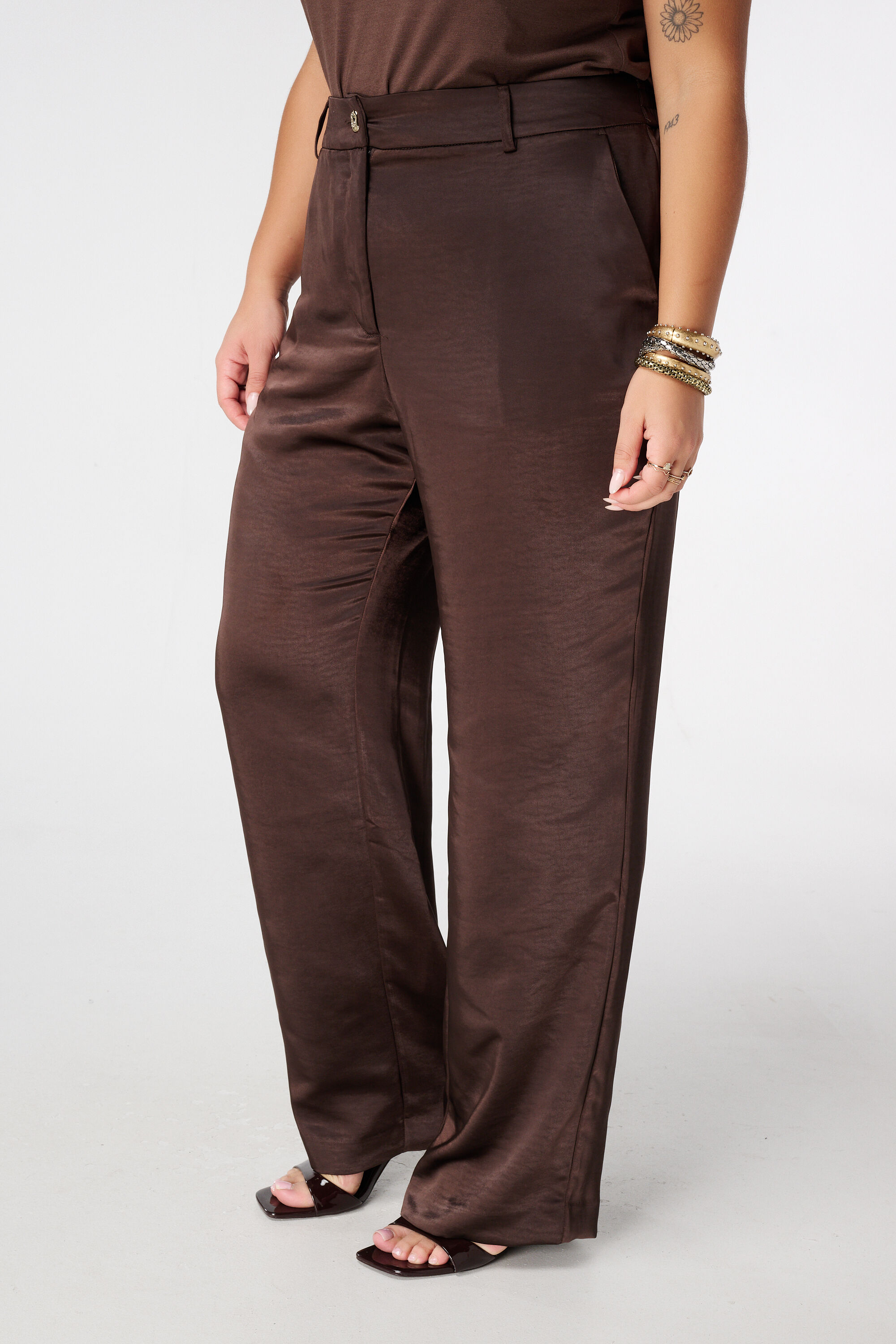 Satin pants with gold button closure image number 5