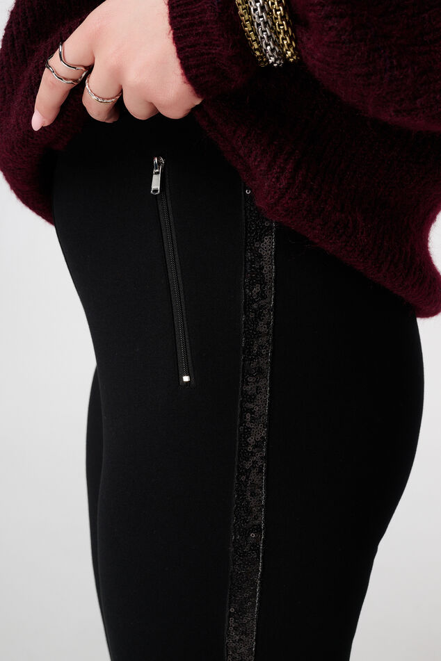 Skinny-Fit-Treggings mit Pailletten-Seitenstreifen image number 4