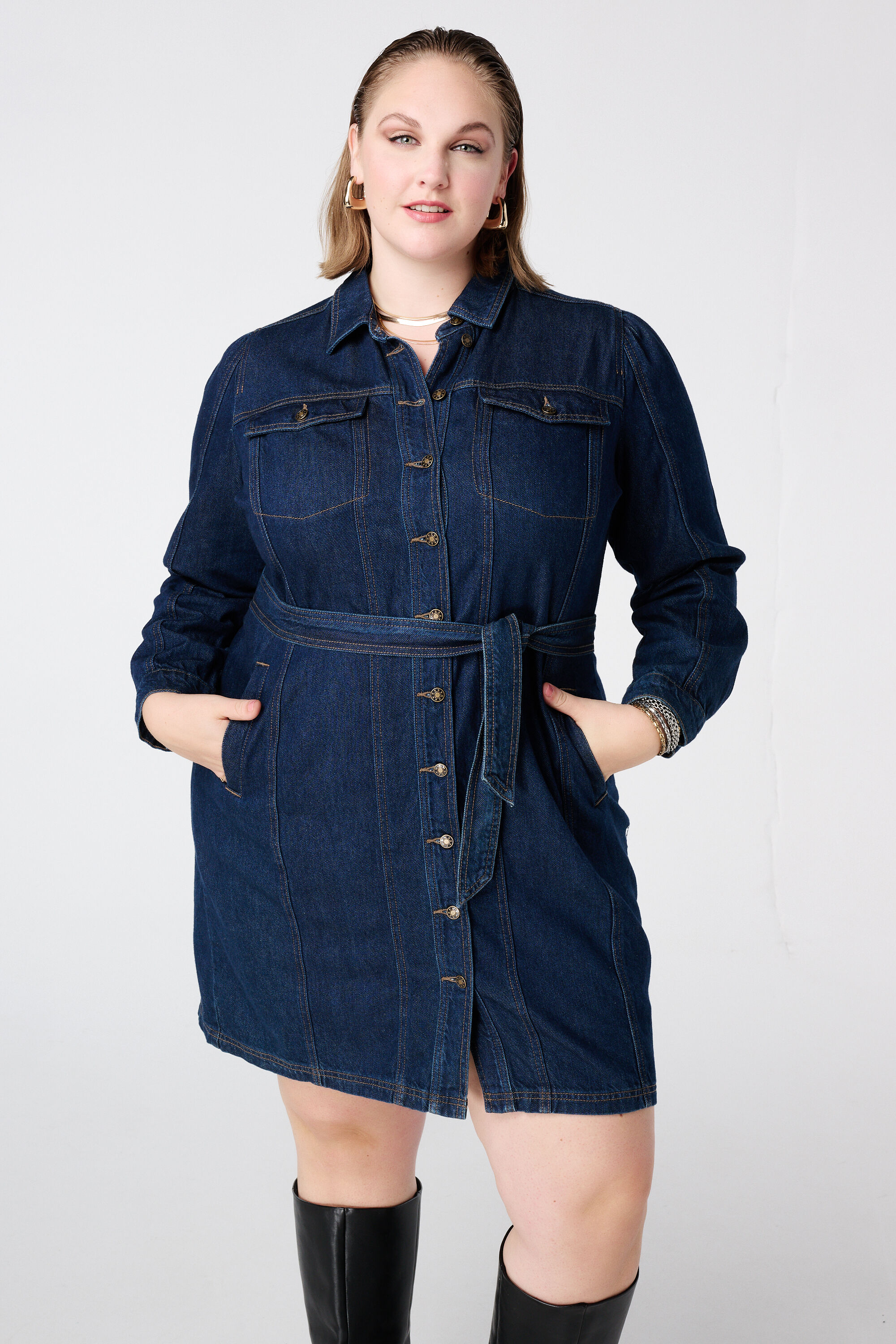 Denimkleid mit Schleifeng&uuml;rtel image number 5