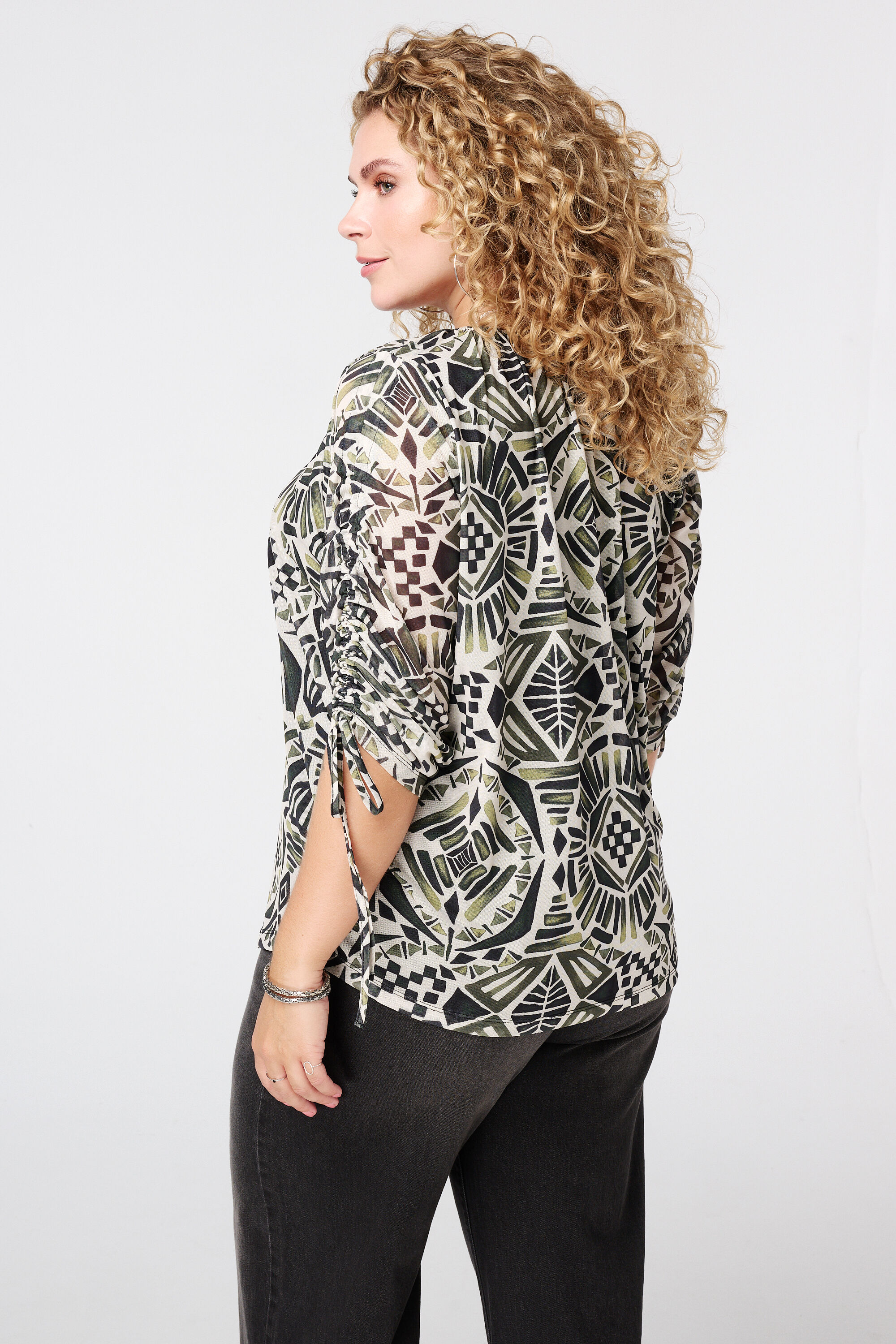 Bluse mit Print und Kordelzug&auml;rmeln image number 3