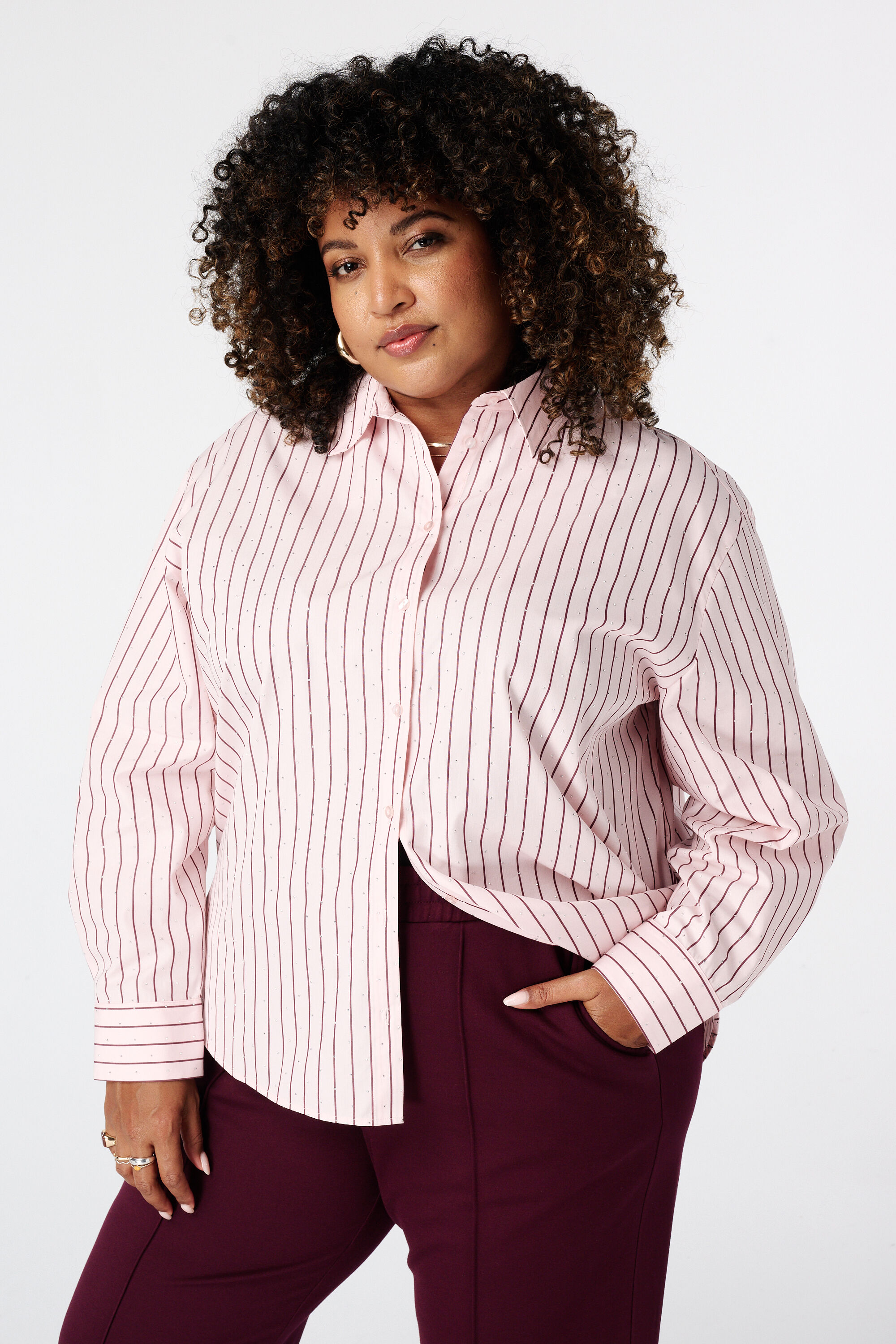 Gestreifte Bluse mit Strasssteinen image number 0