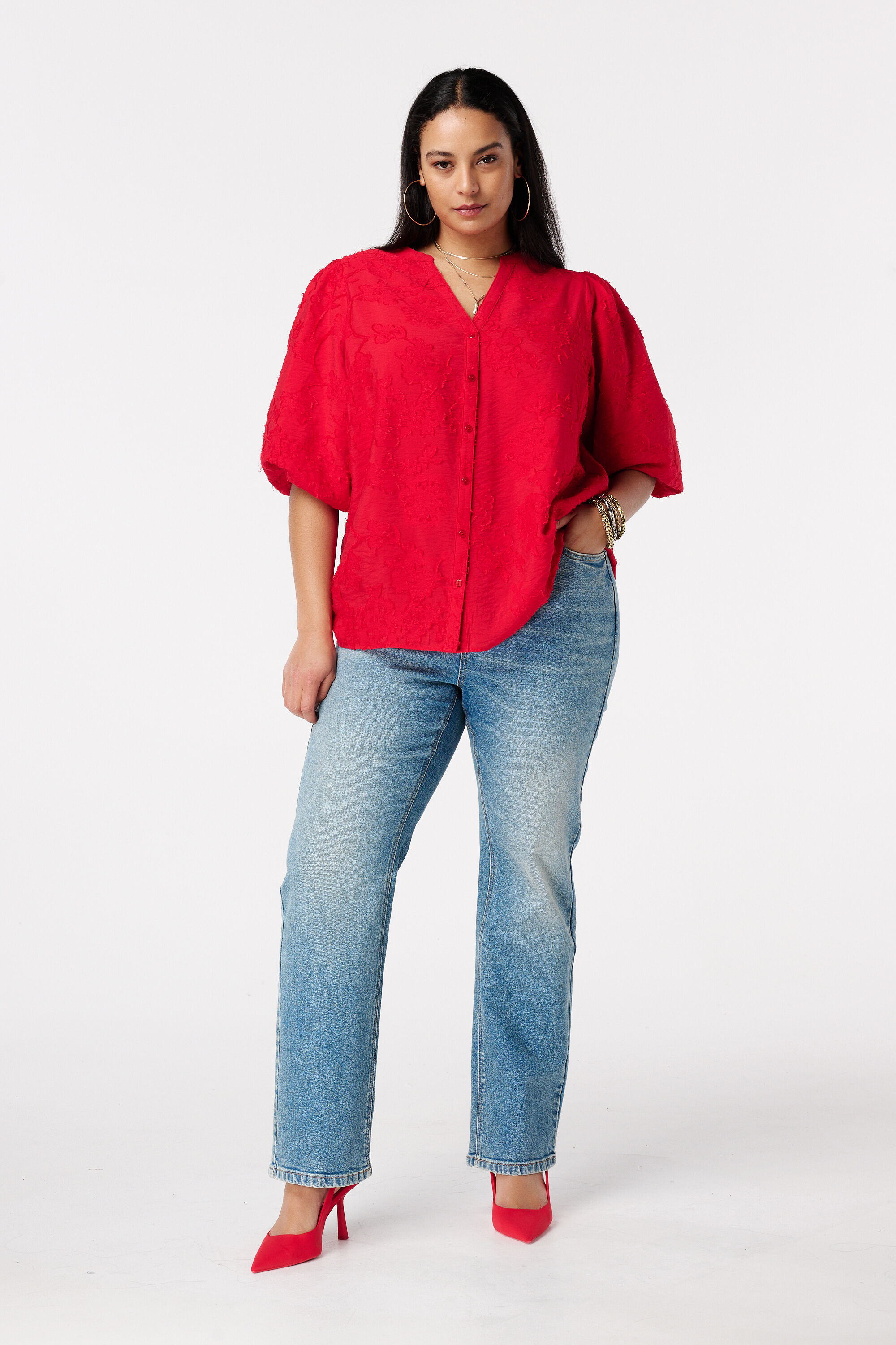 Broderie-Bluse mit Puff&auml;rmeln image number 5