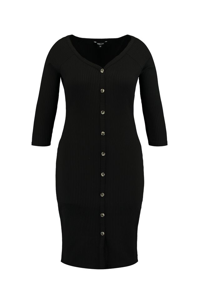 Feinstrick-Kleid im Ripp-Design mit Knöpfen image number 1