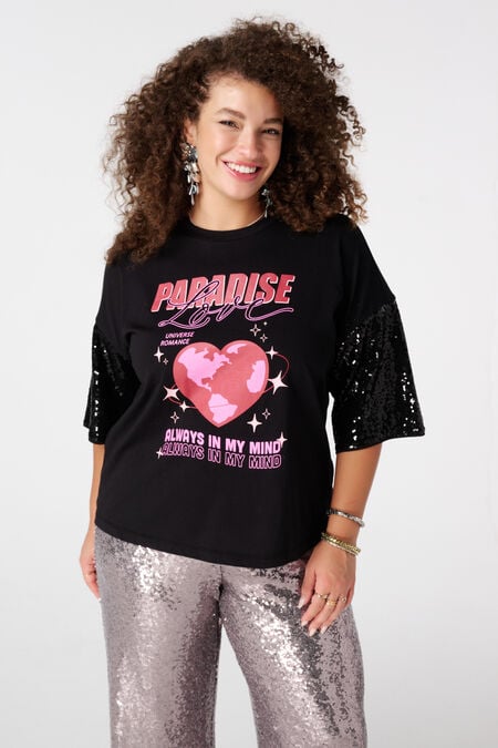 Oversized T-Shirt mit Paillettenärmeln Oversized T-Shirt mit Paillettenärmeln
