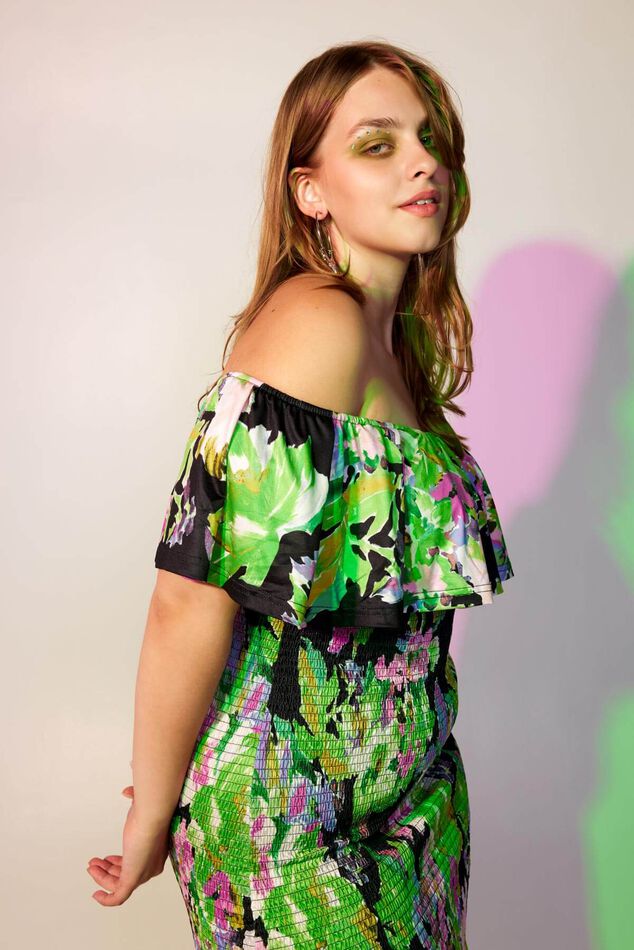 Schulterfreies Kleid mit Print  image number 0