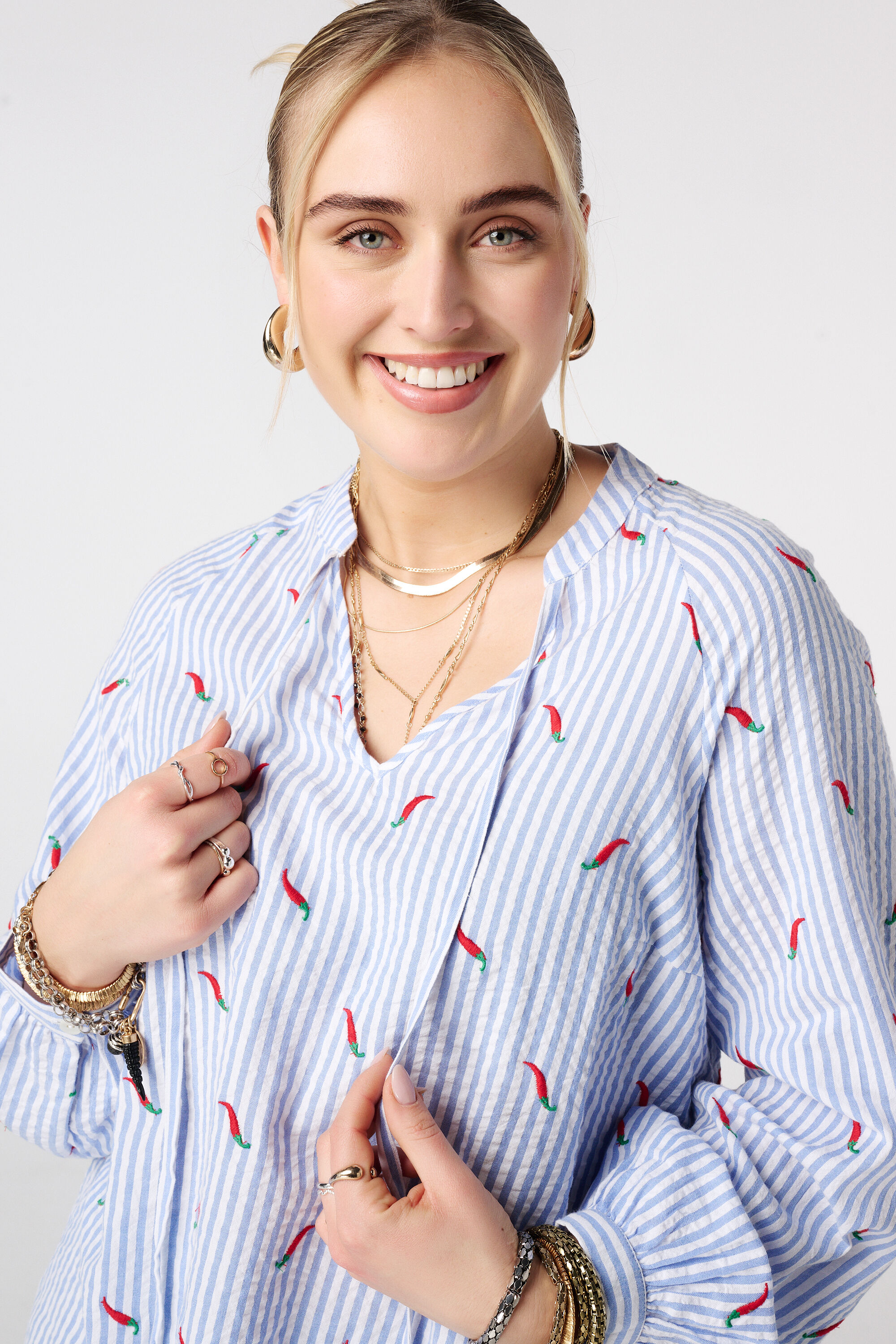 Gestreifte Bluse mit Print image number 4