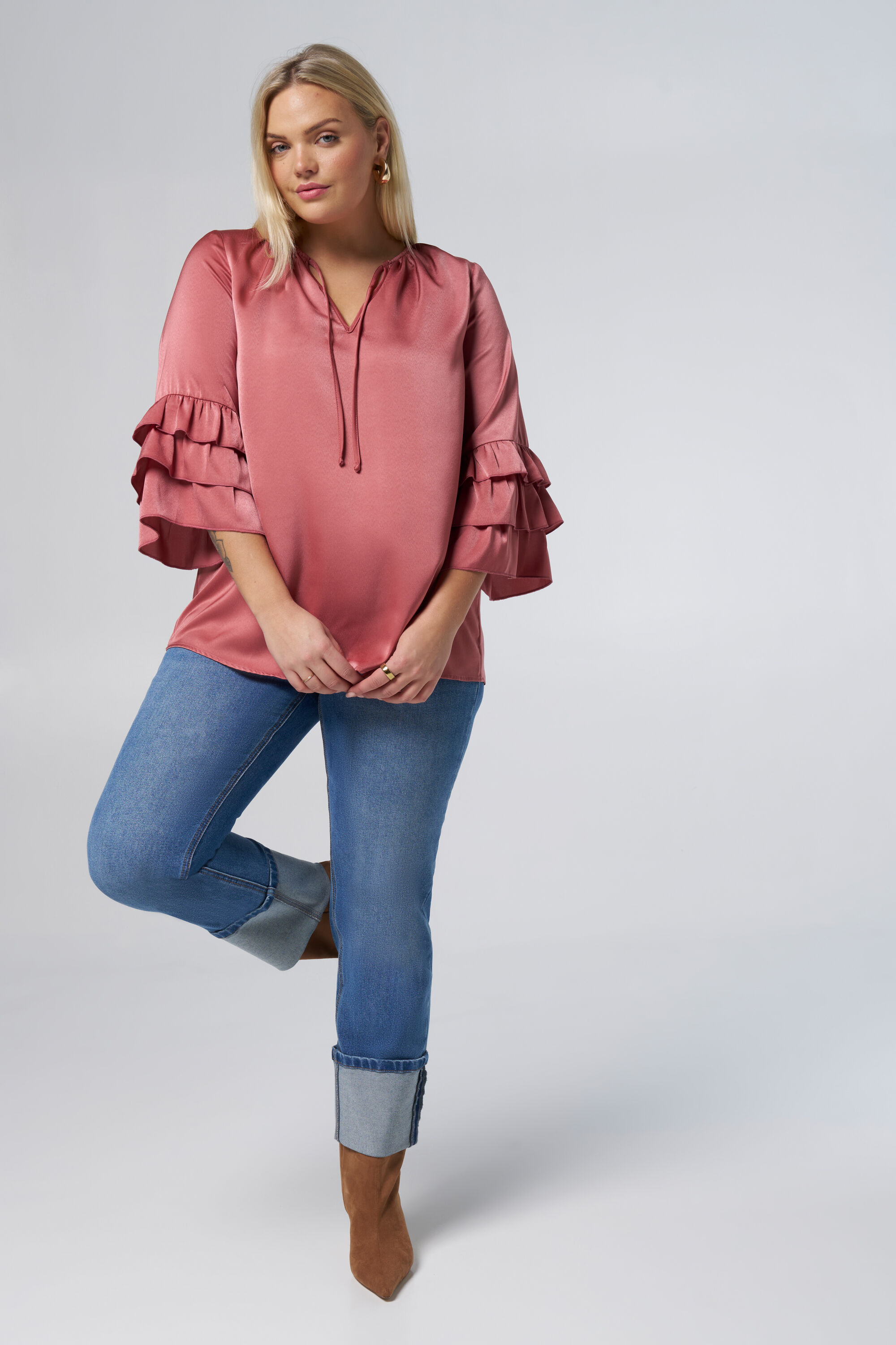 Bluse mit Volant&auml;rmeln image number 5