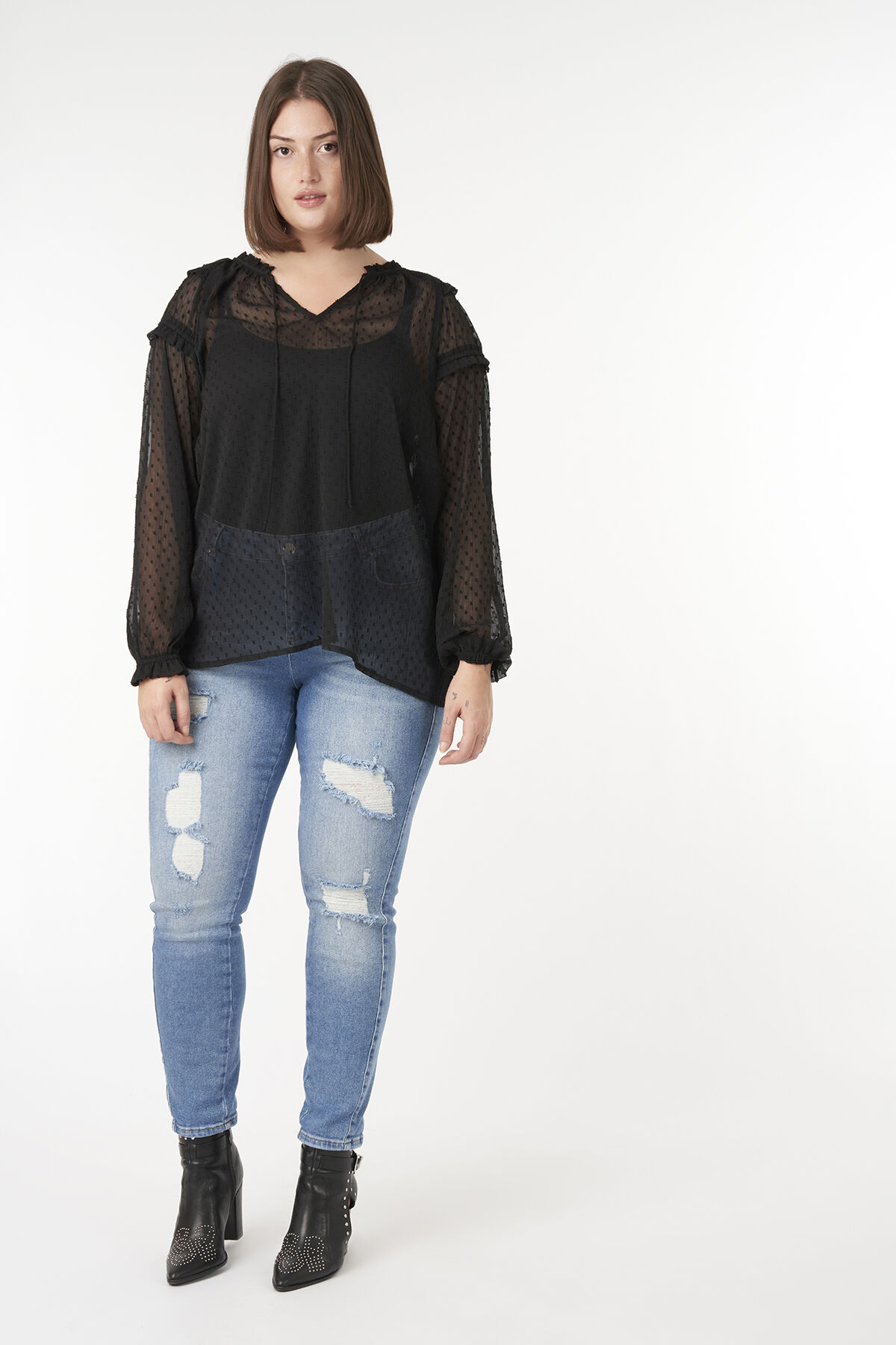 Halb durchsichtige Bluse mit R&uuml;schen image number 5