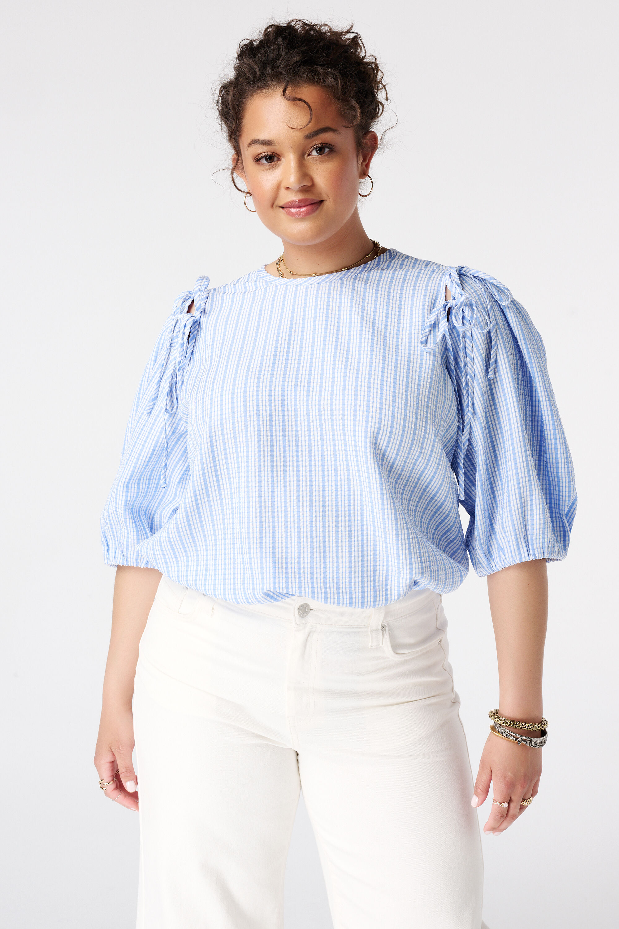 Karierte Bluse mit Puff&auml;rmeln