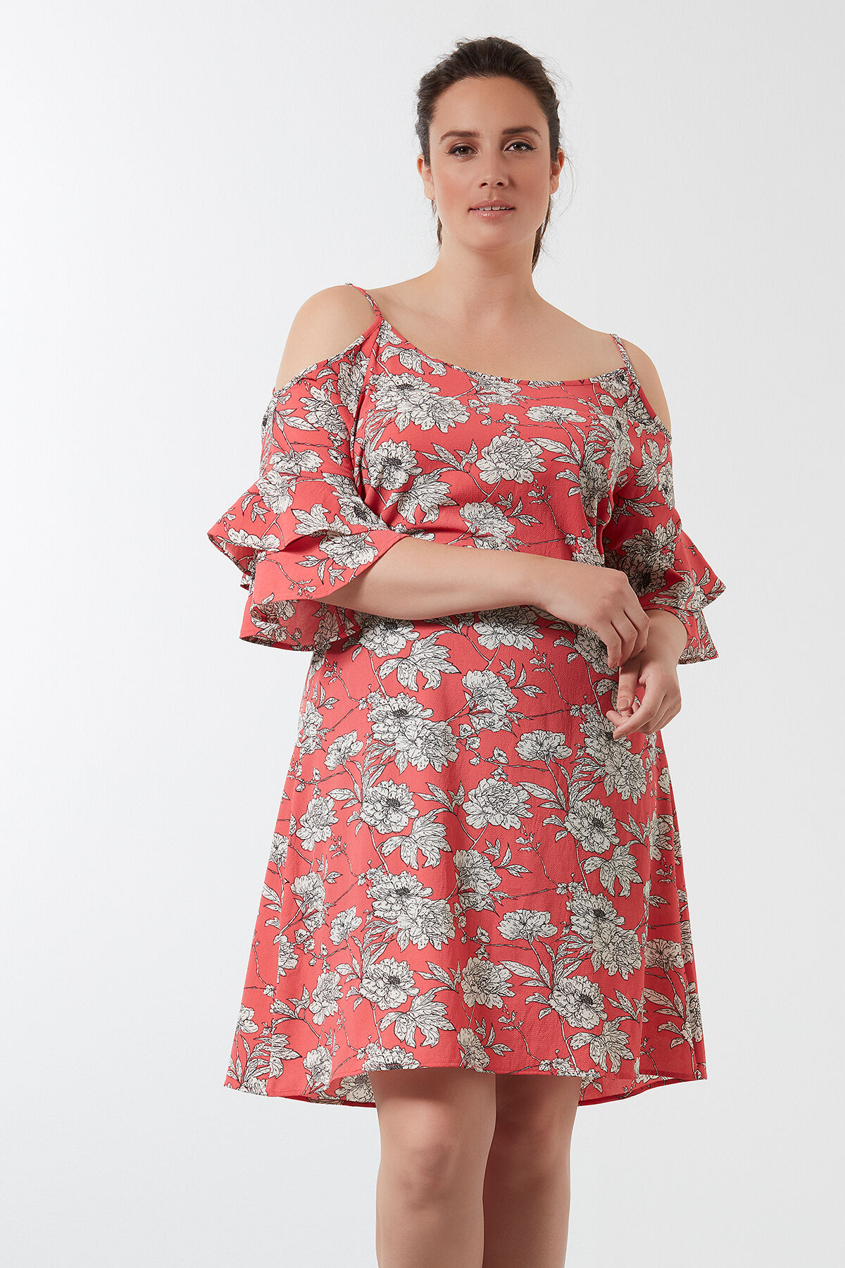 Kleid mit offenen Schultern und Allover-Print image number 0