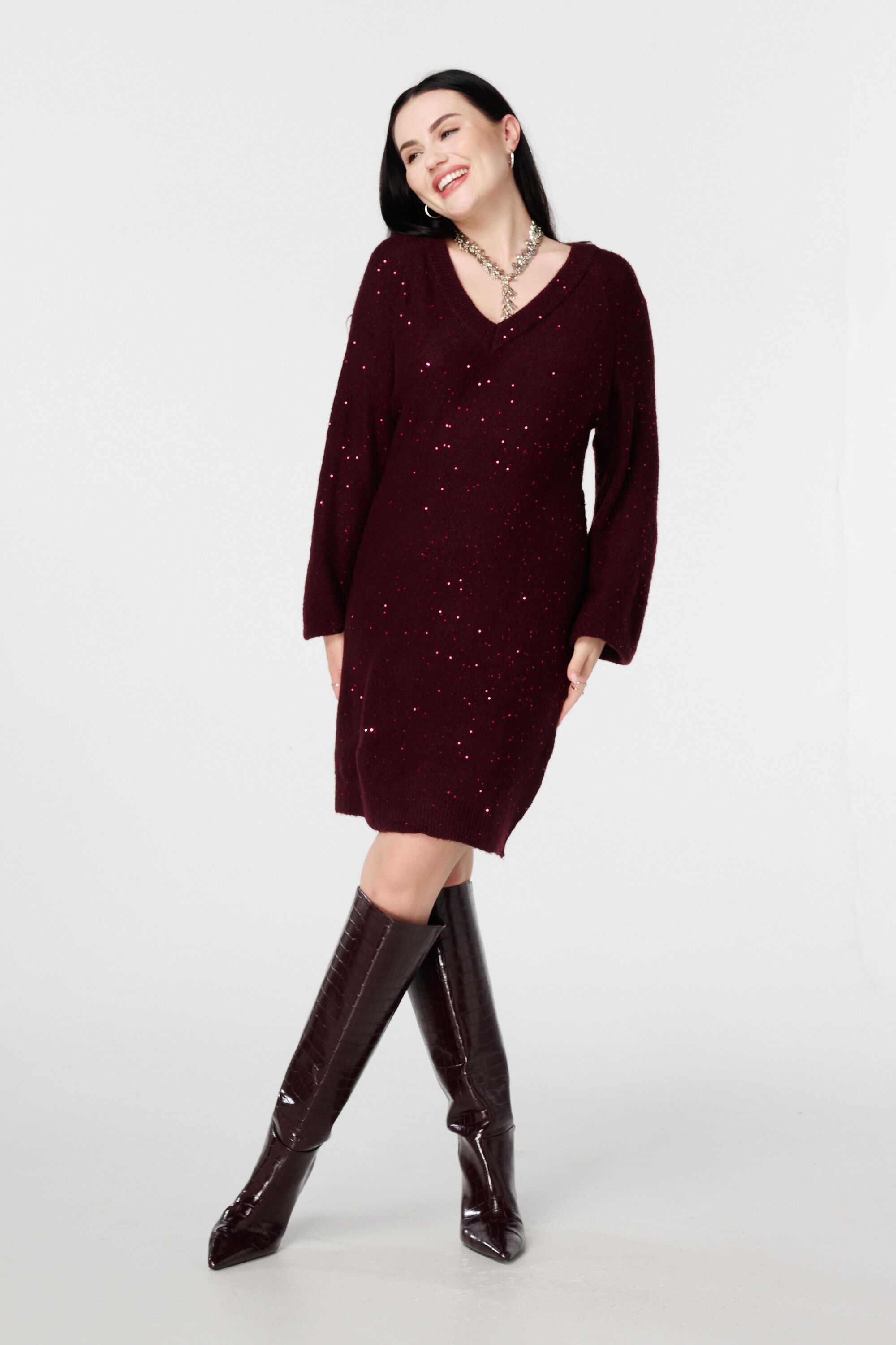 Strick-Tunika mit Glitzer und Pailletten