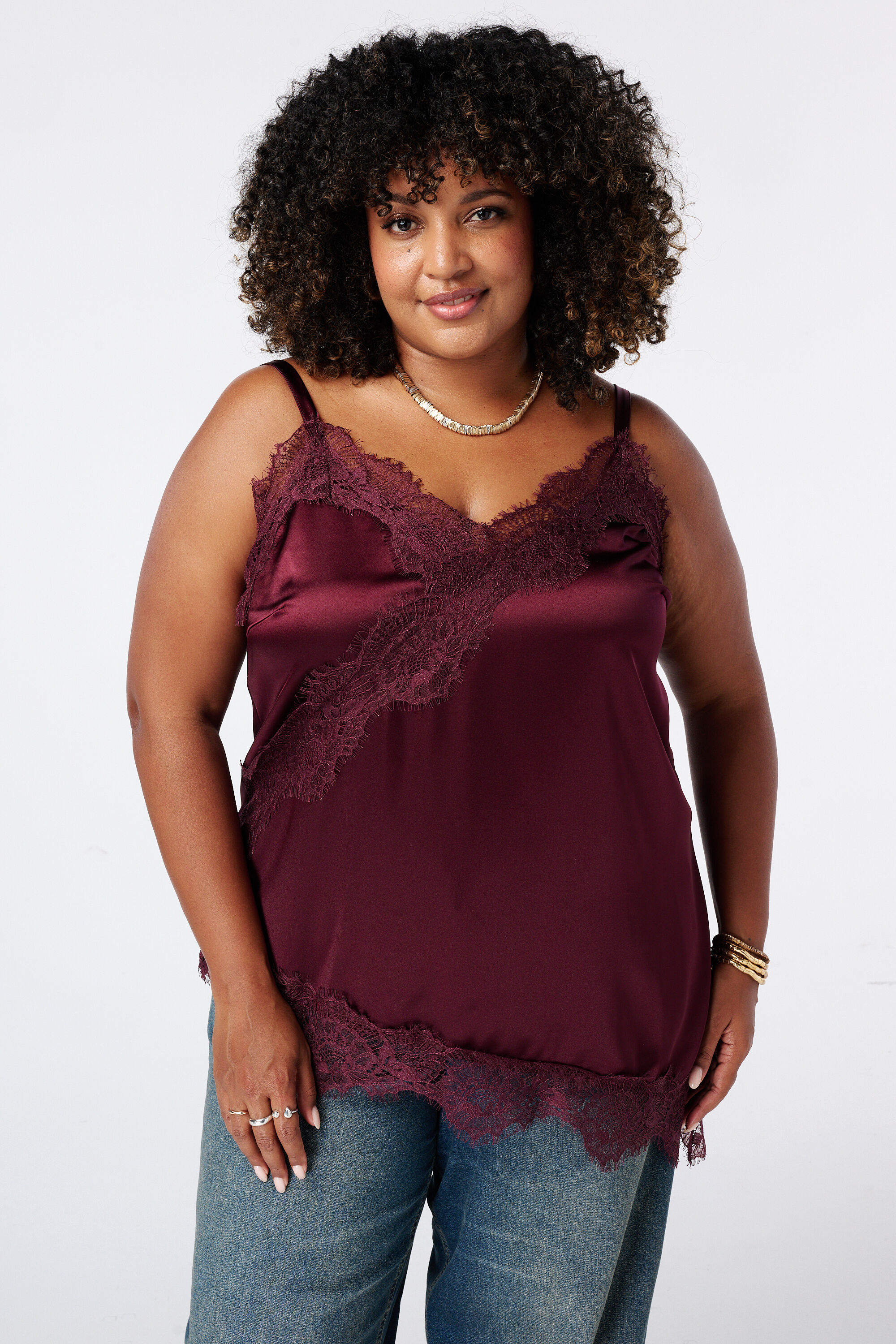 Asymmetrische Bluse mit Spitze