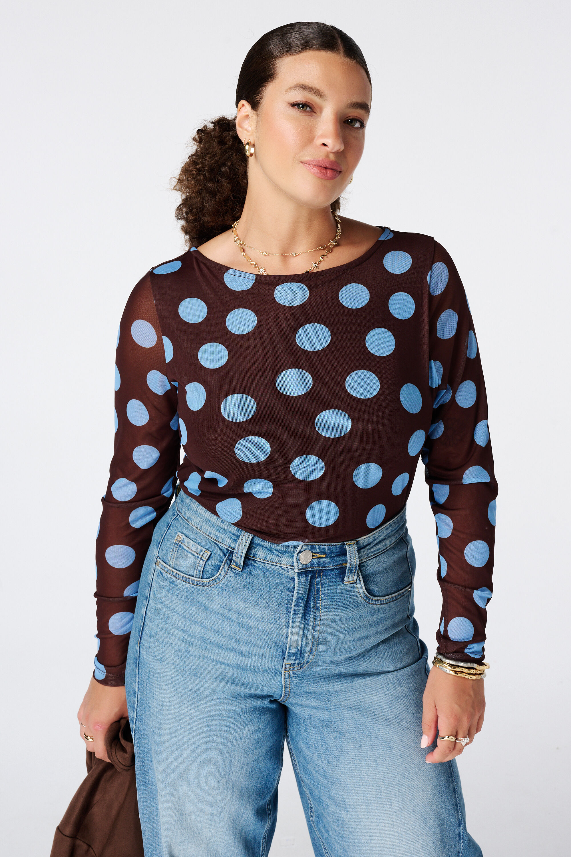 Drapiertes Meshtop mit Polka Punkten