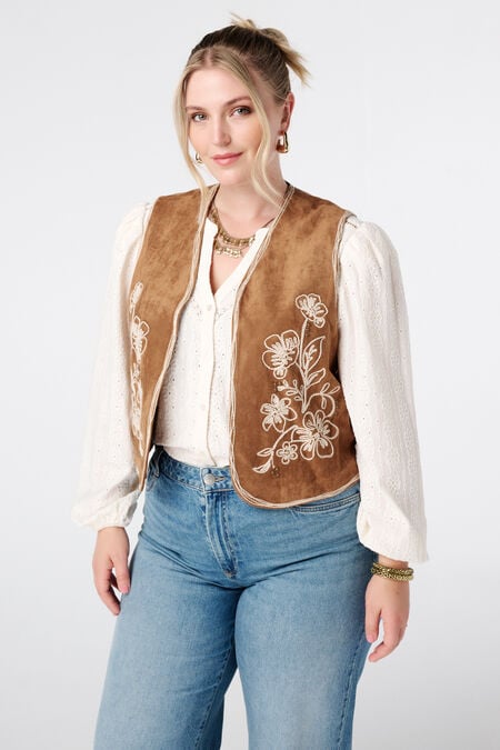 Weste in Wildlederoptik mit Stickerei Weste in Wildlederoptik mit Stickerei